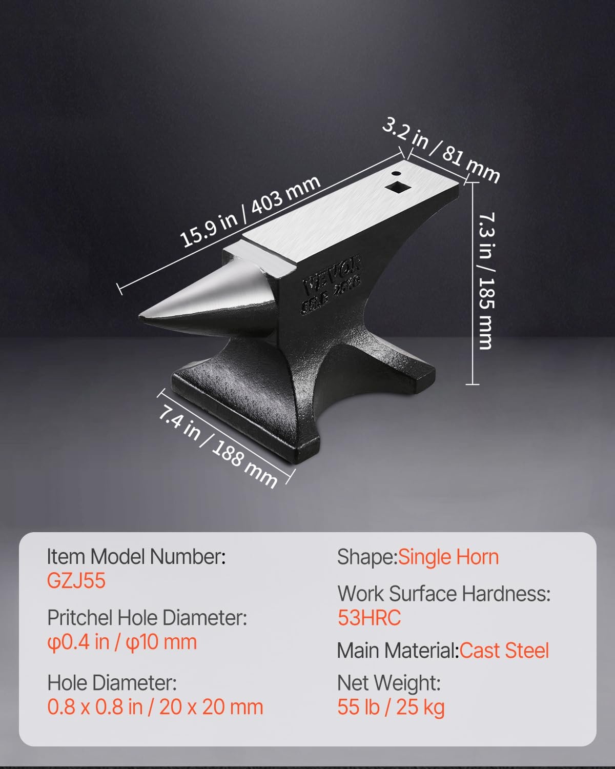 image:imageVEVOR Single Horn Anvil 9 Lbs Cast Steel Anvil High Hardness Rugged Round Horn Anvil Blacksmith Compact Design and Stable Base Forge Tools and Equipment Metalsmith Tool for Bending and ShapingBlack 55LB