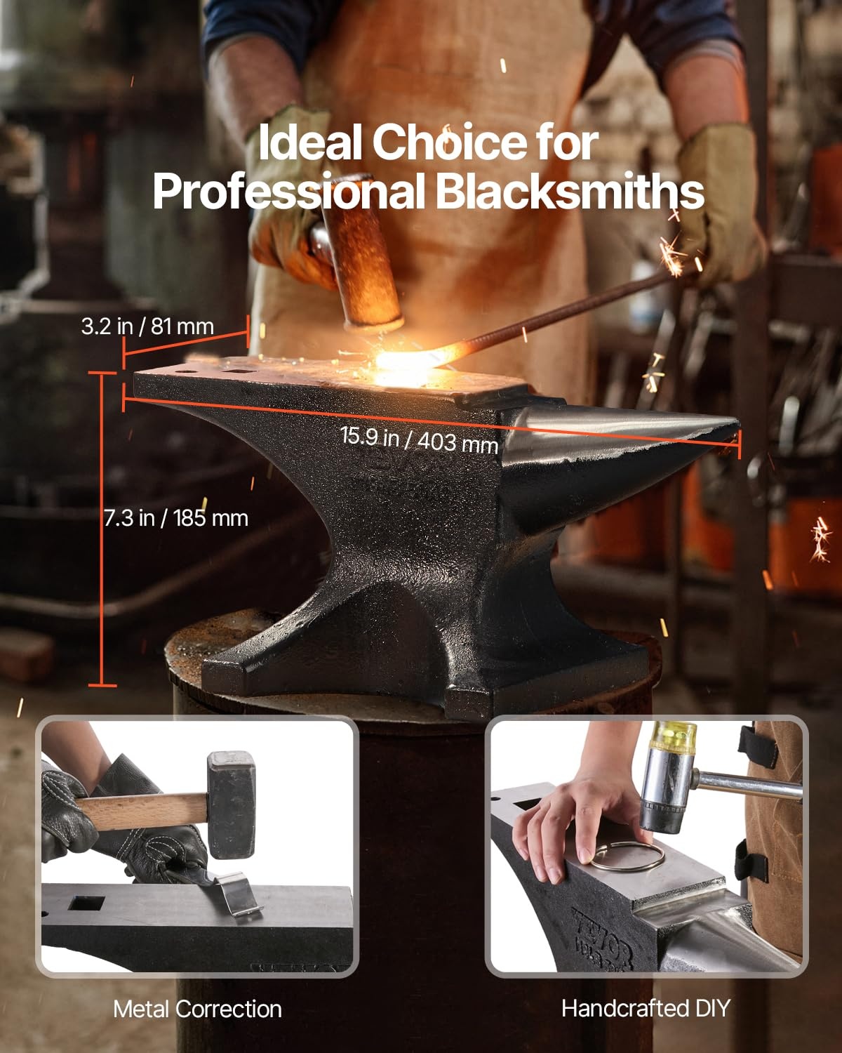 image:imageVEVOR Single Horn Anvil 9 Lbs Cast Steel Anvil High Hardness Rugged Round Horn Anvil Blacksmith Compact Design and Stable Base Forge Tools and Equipment Metalsmith Tool for Bending and ShapingBlack 55LB