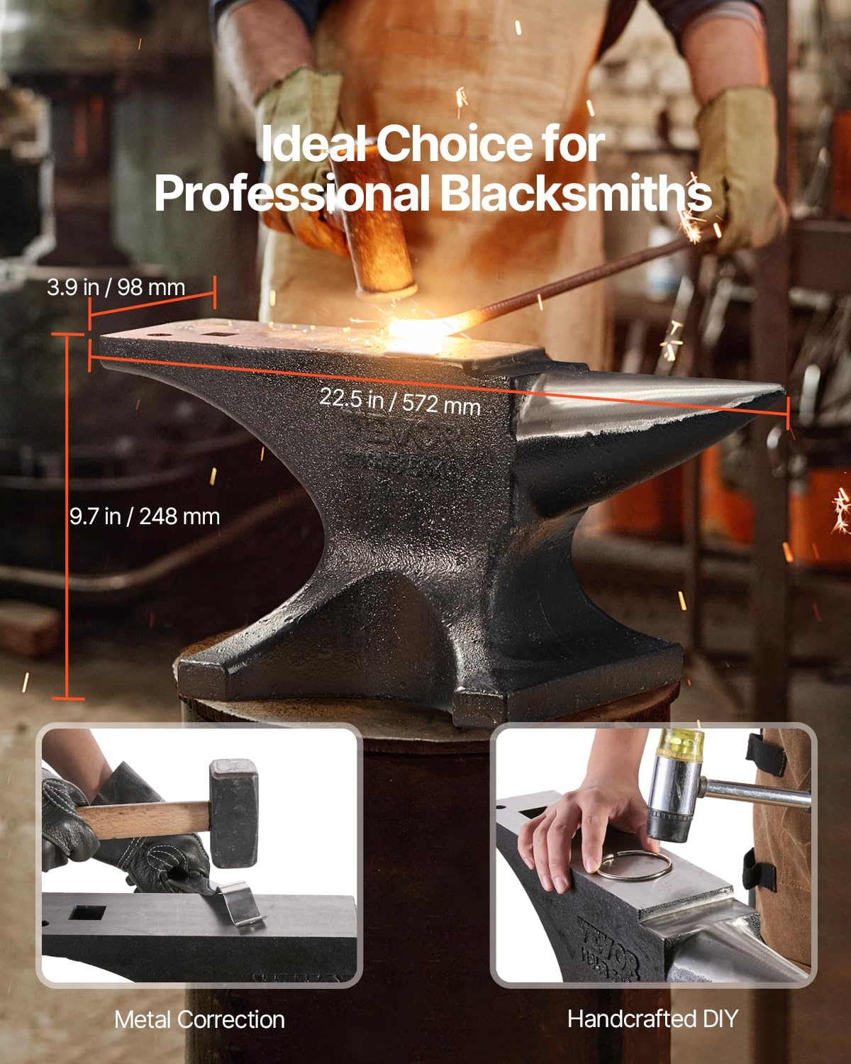 image:imageVEVOR Single Horn Anvil 9 Lbs Cast Steel Anvil High Hardness Rugged Round Horn Anvil Blacksmith Compact Design and Stable Base Forge Tools and Equipment Metalsmith Tool for Bending and ShapingBlack 110LB