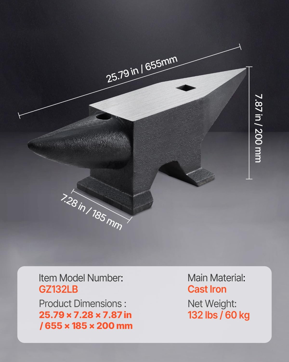 image:imageVEVOR Single Horn Anvil 9 Lbs Cast Steel Anvil High Hardness Rugged Round Horn Anvil Blacksmith Compact Design and Stable Base Forge Tools and Equipment Metalsmith Tool for Bending and ShapingBlack 132LB