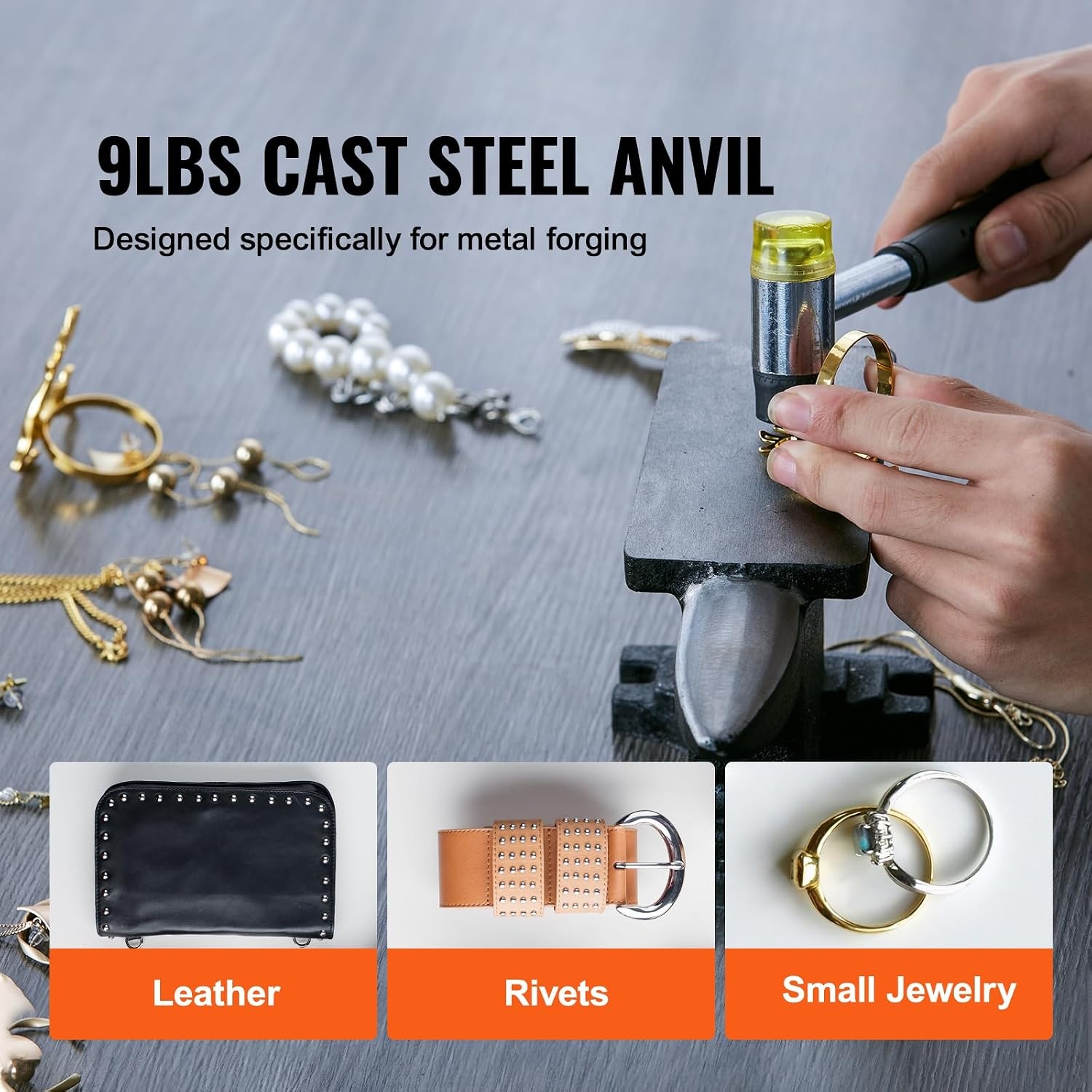 image:imageVEVOR Single Horn Anvil 9 Lbs Cast Steel Anvil High Hardness Rugged Round Horn Anvil Blacksmith Compact Design and Stable Base Forge Tools and Equipment Metalsmith Tool for Bending and ShapingBlack 9LB