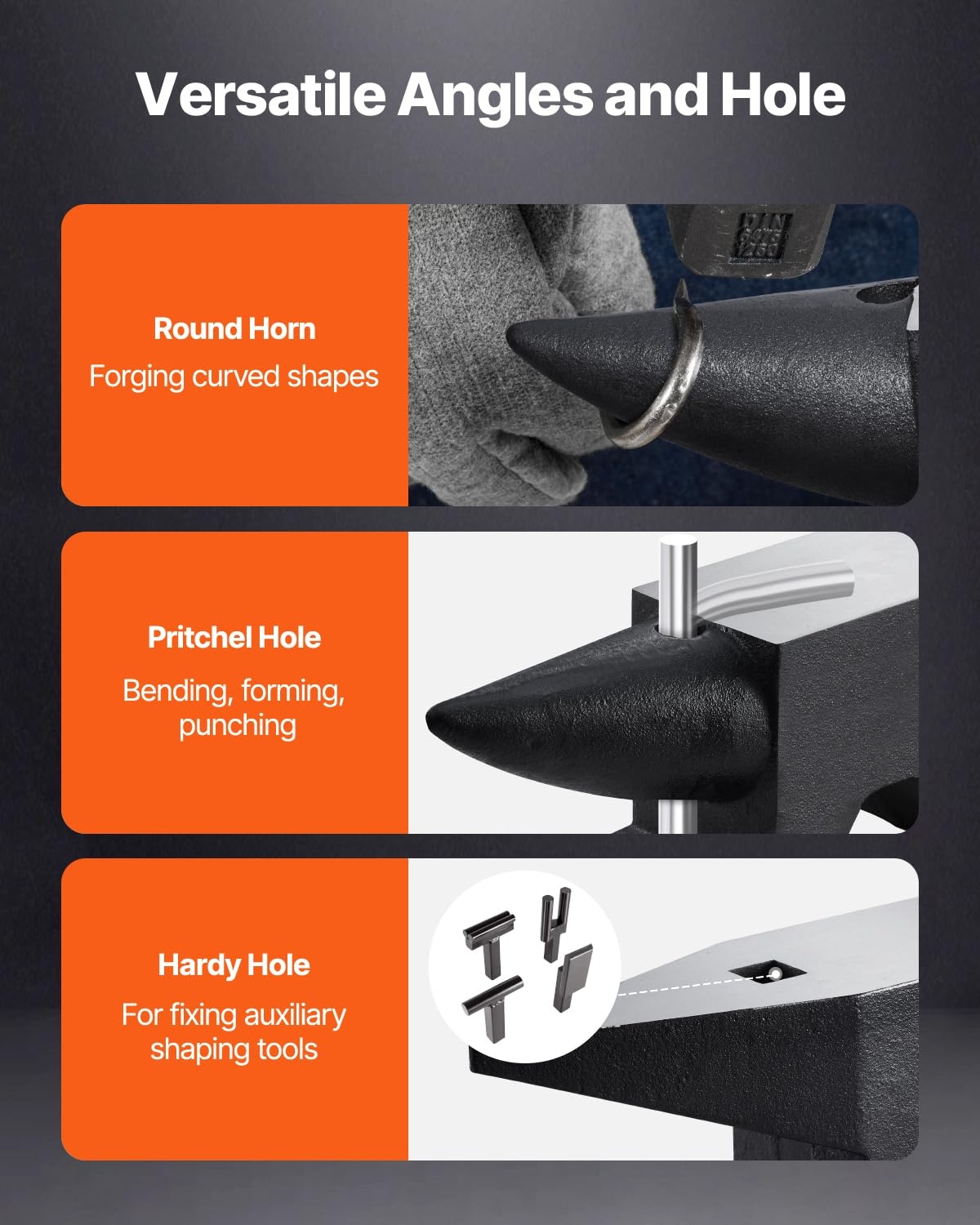 image:imageVEVOR Single Horn Anvil 9 Lbs Cast Steel Anvil High Hardness Rugged Round Horn Anvil Blacksmith Compact Design and Stable Base Forge Tools and Equipment Metalsmith Tool for Bending and ShapingBlack 132LB