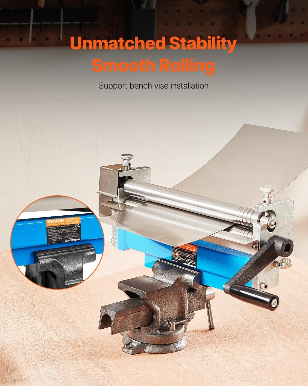 image:imageVEVOR Slip Roller 126 inches Sheet Metal Slip Roll Machine 20 Gauge Capacity Rolling Bending Machine with Detachable Rollers 21 HRC for Aluminum Alloy Sheet Low Carbon Steel Copper Sheet