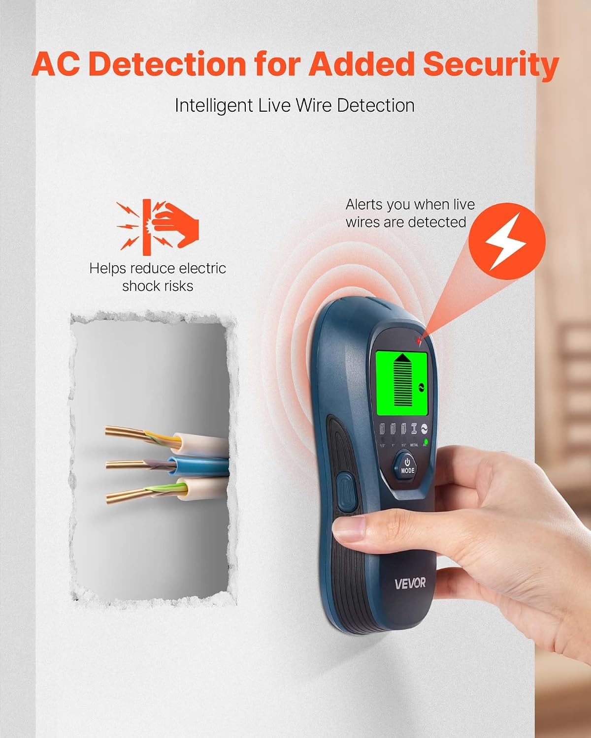 image:imageVEVOR Stud Finder Wall Scanner 5 in 1 Electronic Wall Stud Detector with Smart Sensor HighDefinition LCD Display and Audio Alarm for the Center and Edge of Metal AC Wire Joists Pipes Blue