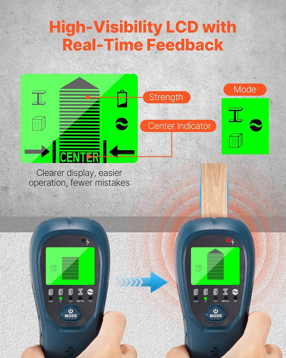 image:imageVEVOR Stud Finder Wall Scanner 5 in 1 Electronic Wall Stud Detector with Smart Sensor HighDefinition LCD Display and Audio Alarm for the Center and Edge of Metal AC Wire Joists Pipes Blue