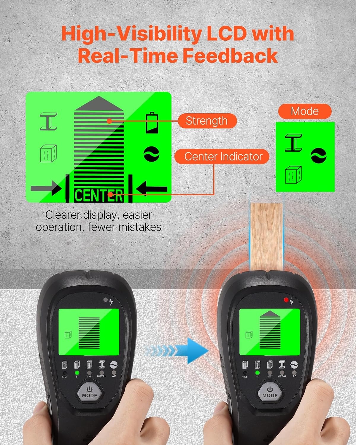 image:imageVEVOR Stud Finder Wall Scanner 5 in 1 Electronic Wall Stud Detector with Smart Sensor HighDefinition LCD Display and Audio Alarm for the Center and Edge of Metal AC Wire Joists Pipes Black