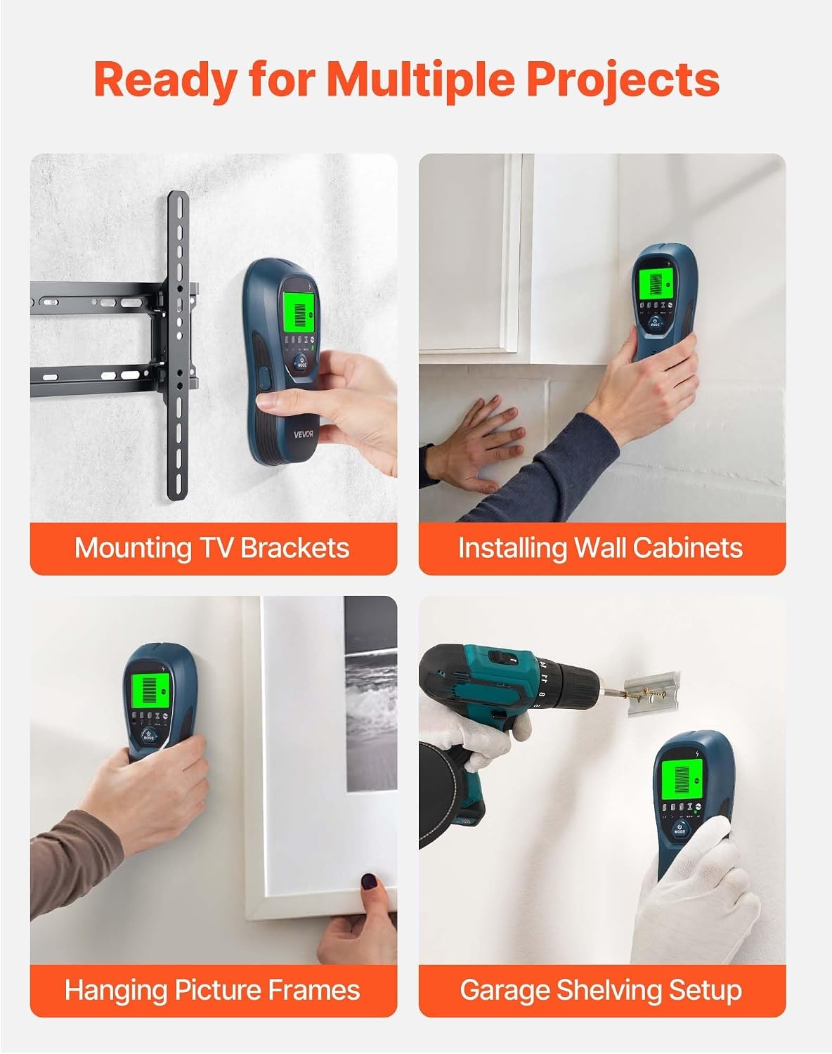 image:imageVEVOR Stud Finder Wall Scanner 5 in 1 Electronic Wall Stud Detector with Smart Sensor HighDefinition LCD Display and Audio Alarm for the Center and Edge of Metal AC Wire Joists Pipes Blue