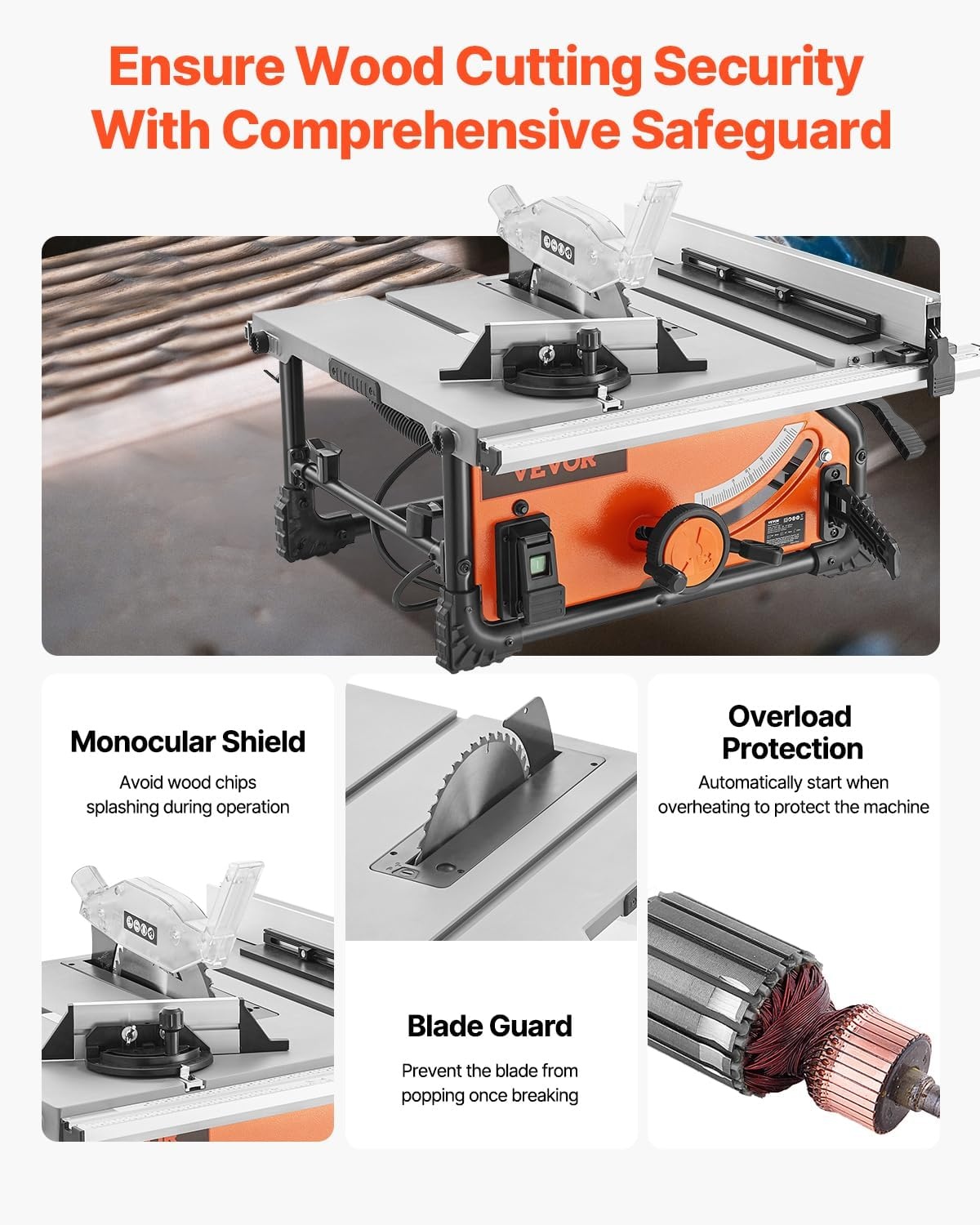 image:imageVEVOR Table Saw 4500 RPM Portable Jobsite Table Saw with Sharp Edges amp High Cutting Precision Compact Table Saws with Dust Port For Woodworking Fit for Raw Wood Flooring amp Cabinets10inch1800W