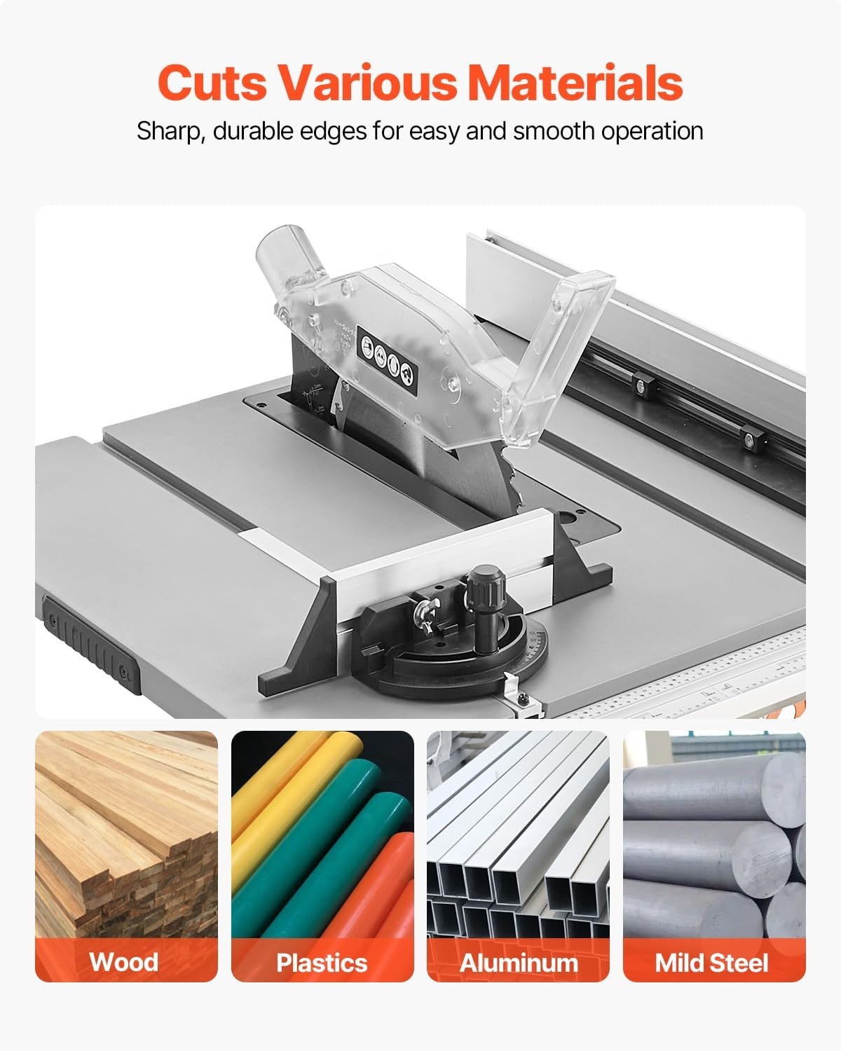 image:imageVEVOR Table Saw 4500 RPM Portable Jobsite Table Saw with Sharp Edges amp High Cutting Precision Compact Table Saws with Dust Port For Woodworking Fit for Raw Wood Flooring amp Cabinets10inch1800W