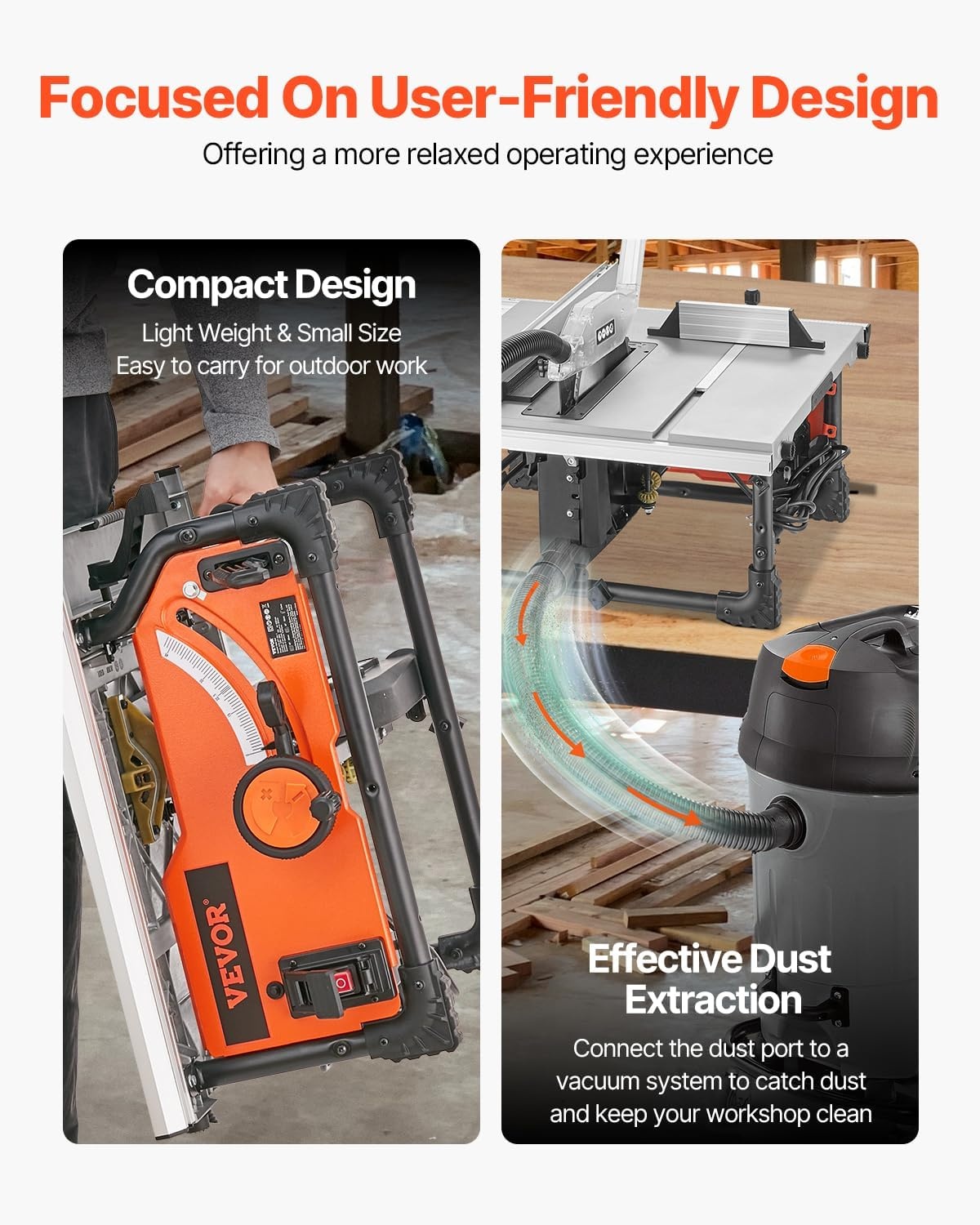 image:imageVEVOR Table Saw 4500 RPM Portable Jobsite Table Saw with Sharp Edges amp High Cutting Precision Compact Table Saws with Dust Port For Woodworking Fit for Raw Wood Flooring amp Cabinets10inch1800W