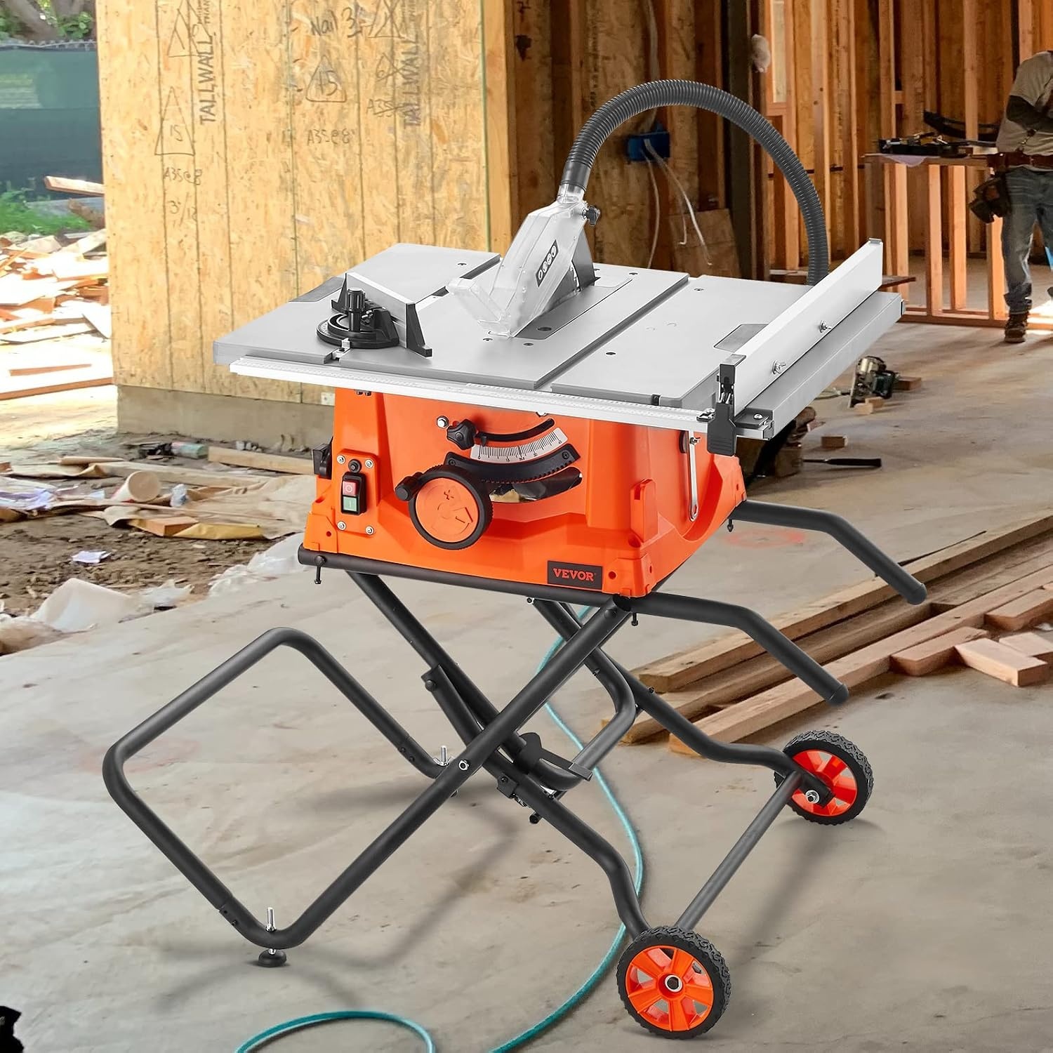 image:imageVEVOR Table Saw with Stand 10inch 15Amp 25in Max Rip Capacity Cutting Speed up to 5000RPM 40T Blade Portable Compact Jobsite Tablesaw wSliding Miter Gauge for Woodworking amp Furniture Making 018 Adjustable Depth for Woodworking