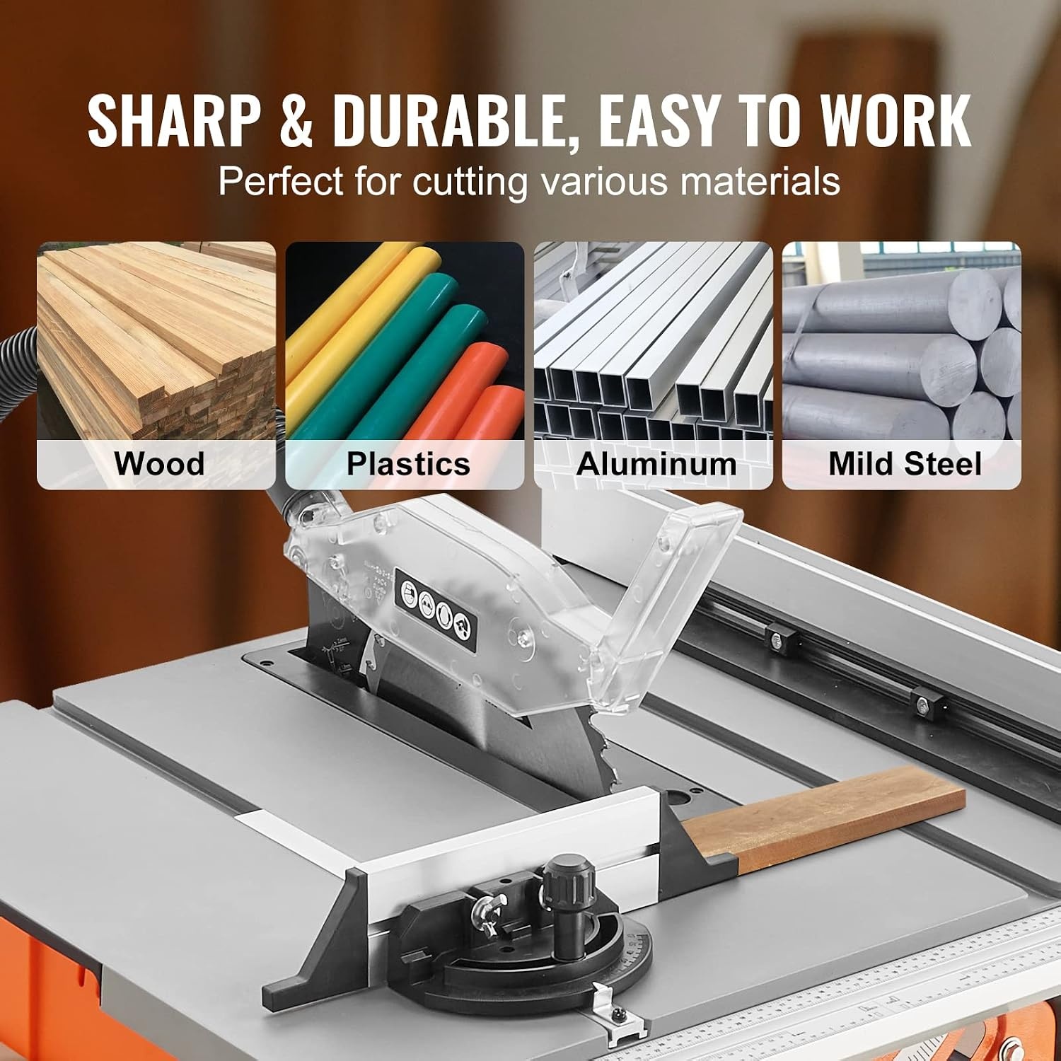 image:imageVEVOR Table Saw with Stand 10inch 15Amp 25in Max Rip Capacity Cutting Speed up to 5000RPM 40T Blade Portable Compact Jobsite Tablesaw wSliding Miter Gauge for Woodworking amp Furniture Making 018 Adjustable Depth for Woodworking
