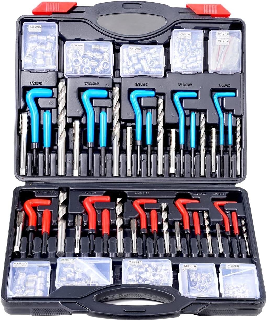 image:imageVEVOR Thread Repair Kit 166Piece Metric HSS Drill Helicoil Repair Kit M5 M6 M8 M10 M12 Portable Rethreading Tool Kit Thread Inserts Taps Breakoff Installation ToolsSAEMETRIC