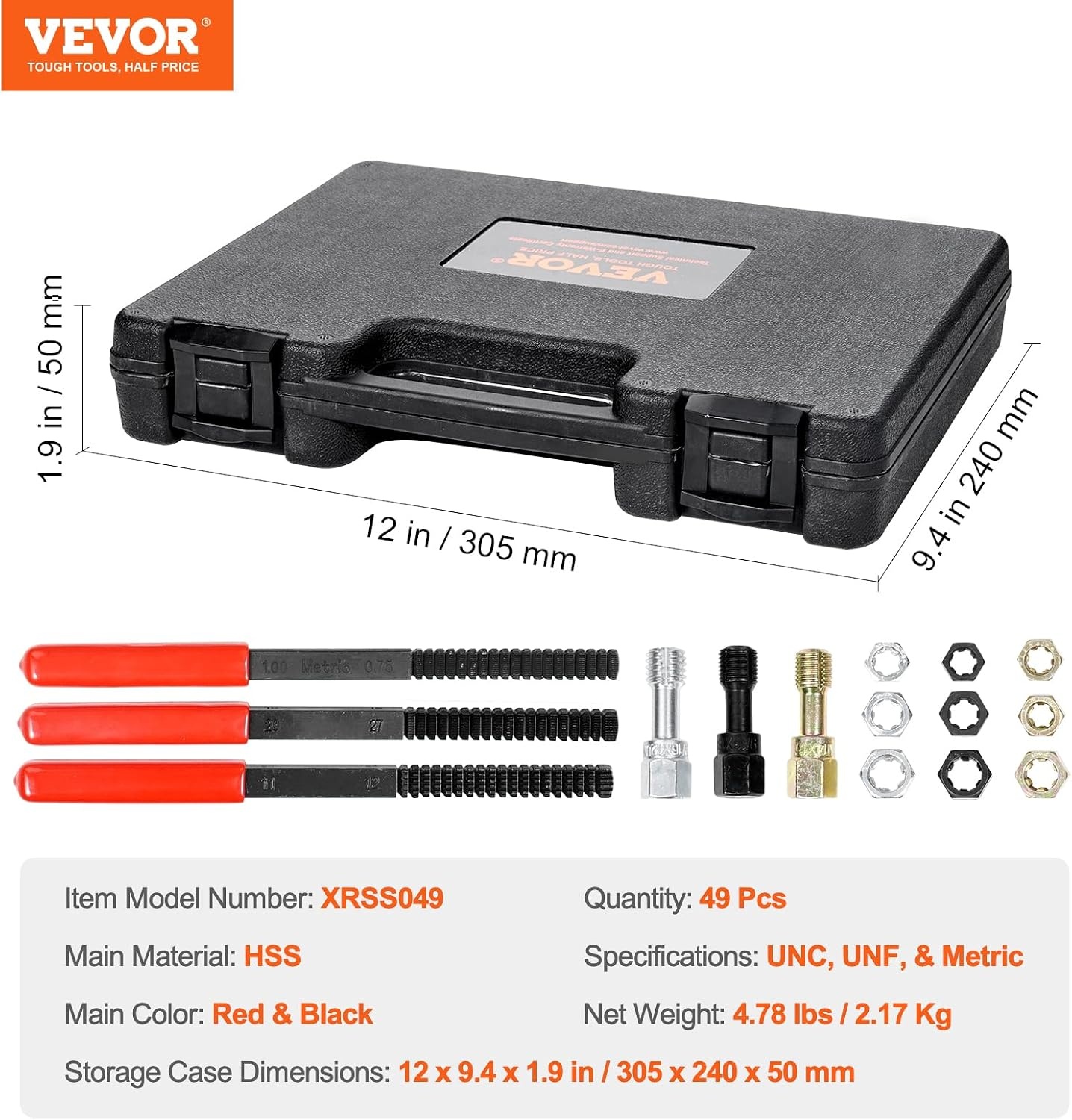 image:imageVEVOR Thread Repair Kit 166Piece Metric HSS Drill Helicoil Repair Kit M5 M6 M8 M10 M12 Portable Rethreading Tool Kit Thread Inserts Taps Breakoff Installation ToolsSAEMETRIC