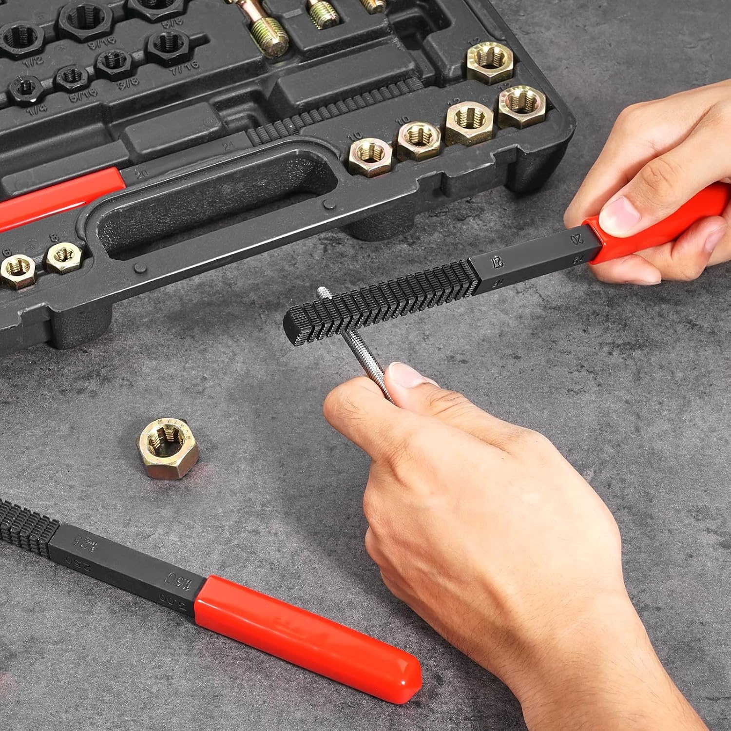 image:imageVEVOR Thread Repair Kit 166Piece Metric HSS Drill Helicoil Repair Kit M5 M6 M8 M10 M12 Portable Rethreading Tool Kit Thread Inserts Taps Breakoff Installation ToolsSAEMETRIC