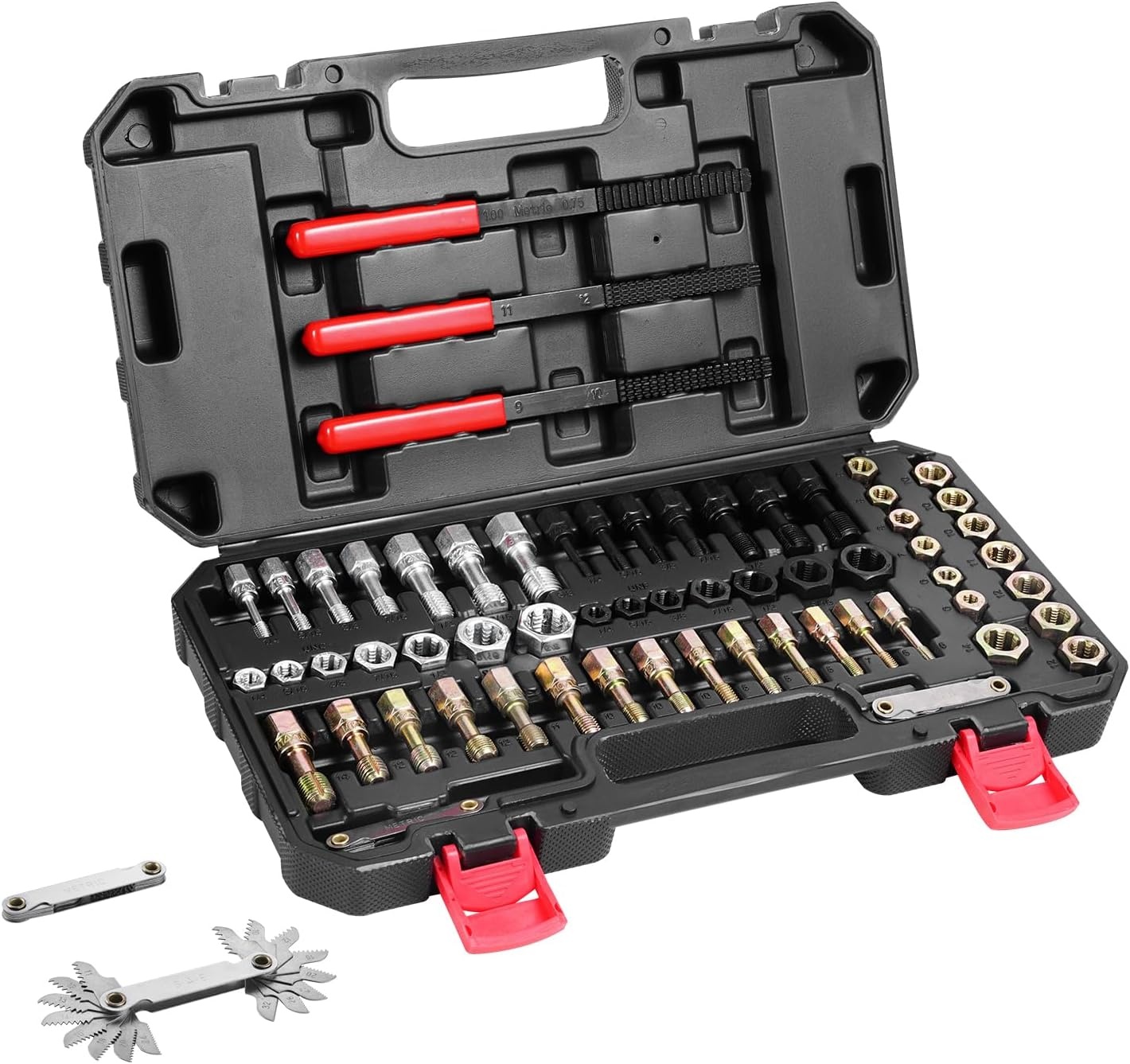 image:imageVEVOR Thread Repair Kit 166Piece Metric HSS Drill Helicoil Repair Kit M5 M6 M8 M10 M12 Portable Rethreading Tool Kit Thread Inserts Taps Breakoff Installation ToolsSAEMETRIC