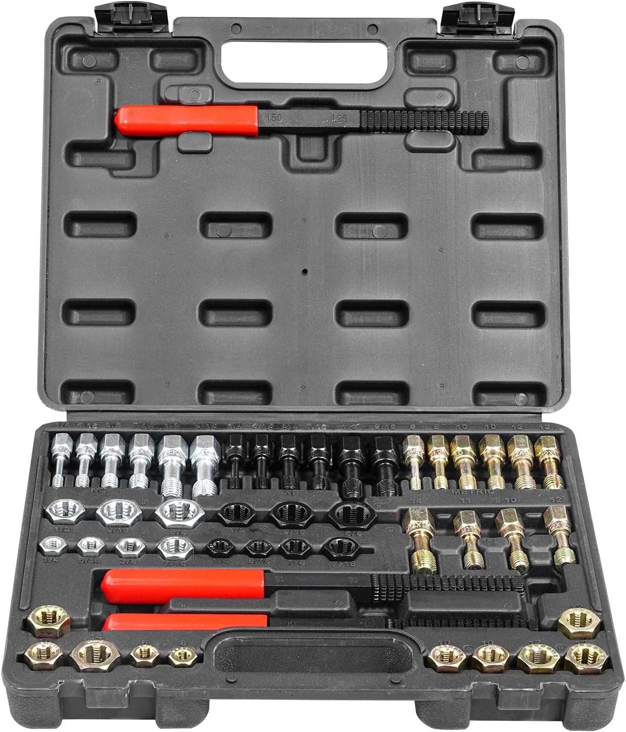 image:imageVEVOR Thread Repair Kit 166Piece Metric HSS Drill Helicoil Repair Kit M5 M6 M8 M10 M12 Portable Rethreading Tool Kit Thread Inserts Taps Breakoff Installation ToolsSAEMETRIC