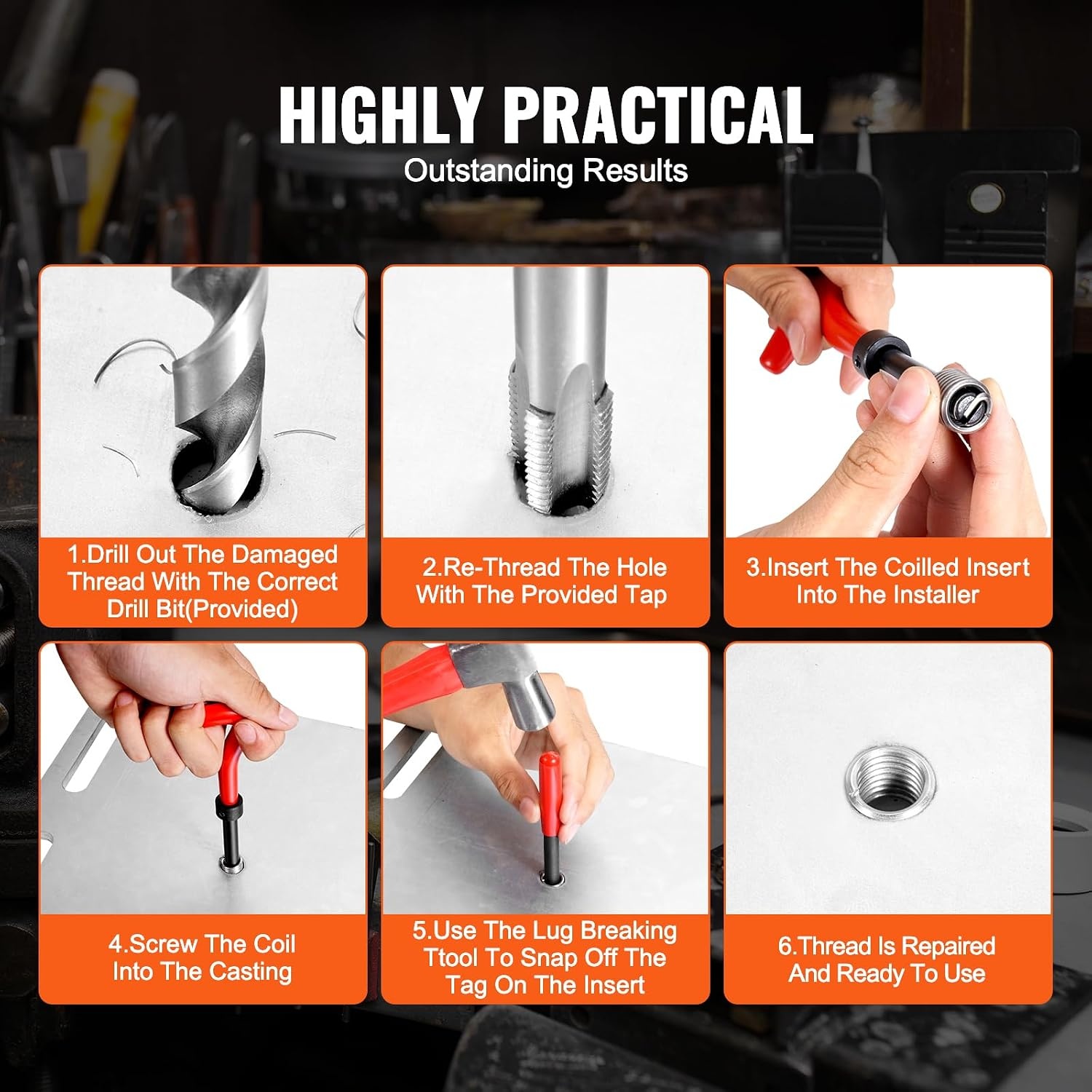 image:imageVEVOR Thread Repair Kit 166Piece Metric HSS Drill Helicoil Repair Kit M5 M6 M8 M10 M12 Portable Rethreading Tool Kit Thread Inserts Taps Breakoff Installation ToolsMETRIC