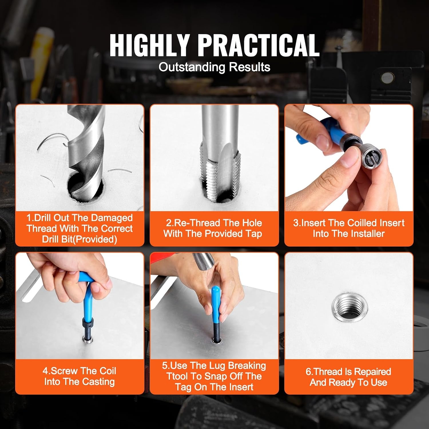 image:imageVEVOR Thread Repair Kit 166Piece Metric HSS Drill Helicoil Repair Kit M5 M6 M8 M10 M12 Portable Rethreading Tool Kit Thread Inserts Taps Breakoff Installation ToolsSAEMETRIC