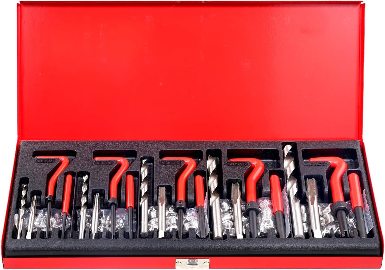 image:imageVEVOR Thread Repair Kit 166Piece Metric HSS Drill Helicoil Repair Kit M5 M6 M8 M10 M12 Portable Rethreading Tool Kit Thread Inserts Taps Breakoff Installation ToolsMETRIC