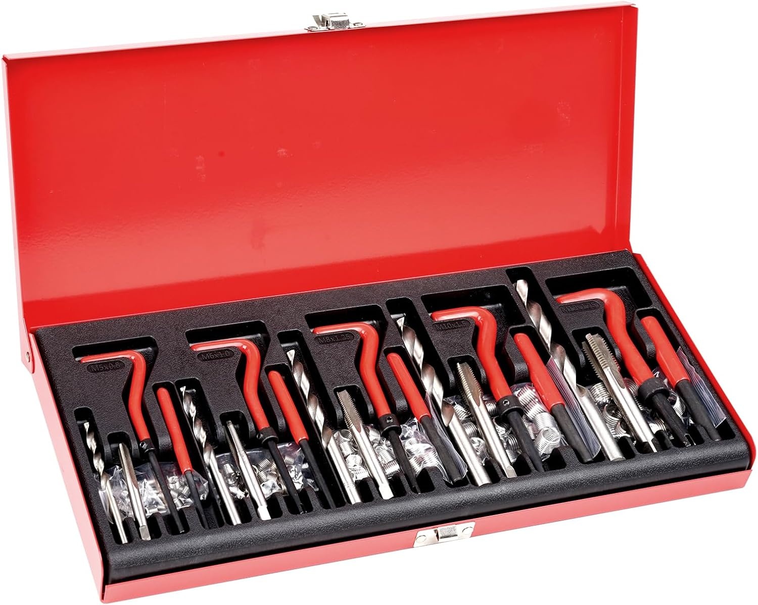 image:imageVEVOR Thread Repair Kit 166Piece Metric HSS Drill Helicoil Repair Kit M5 M6 M8 M10 M12 Portable Rethreading Tool Kit Thread Inserts Taps Breakoff Installation ToolsMETRIC