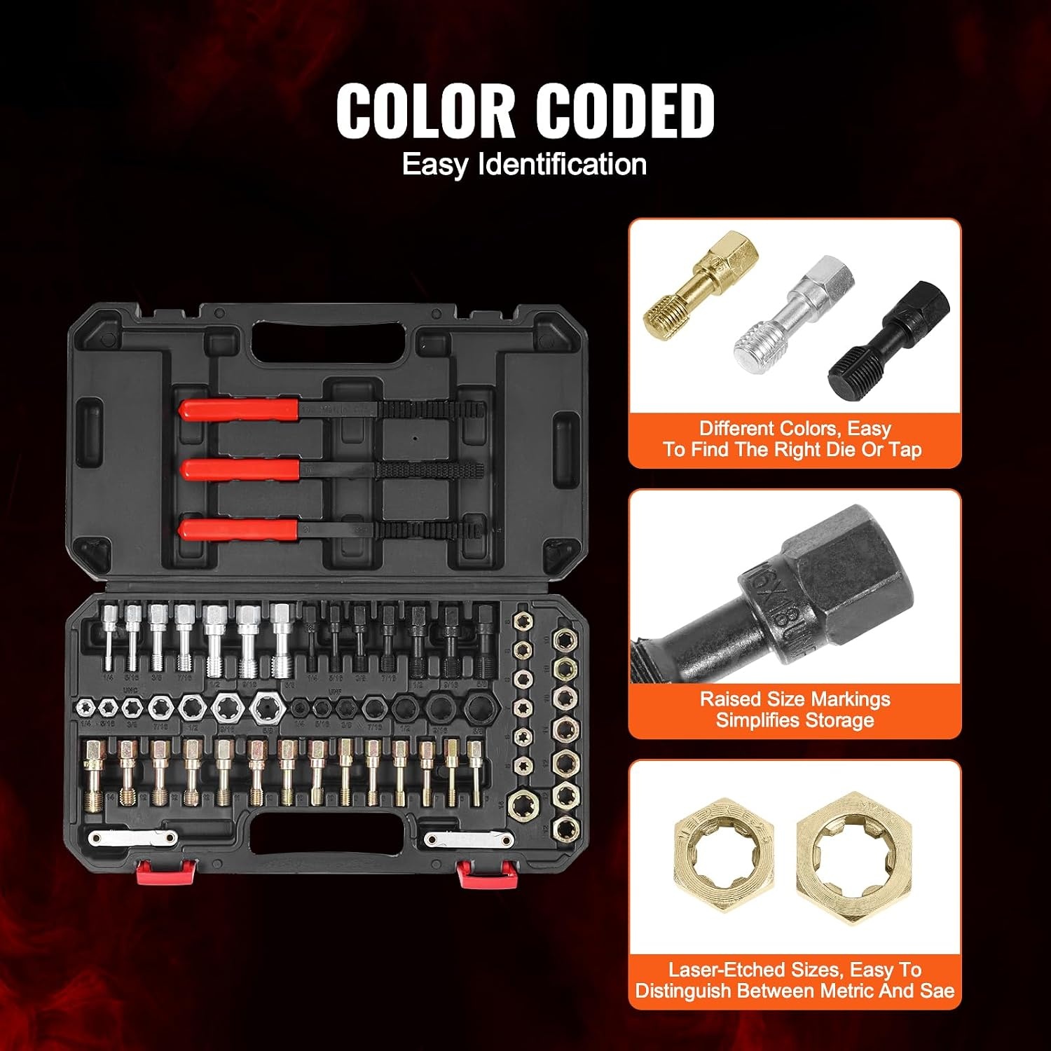 image:imageVEVOR Thread Repair Kit 166Piece Metric HSS Drill Helicoil Repair Kit M5 M6 M8 M10 M12 Portable Rethreading Tool Kit Thread Inserts Taps Breakoff Installation ToolsSAEMETRIC