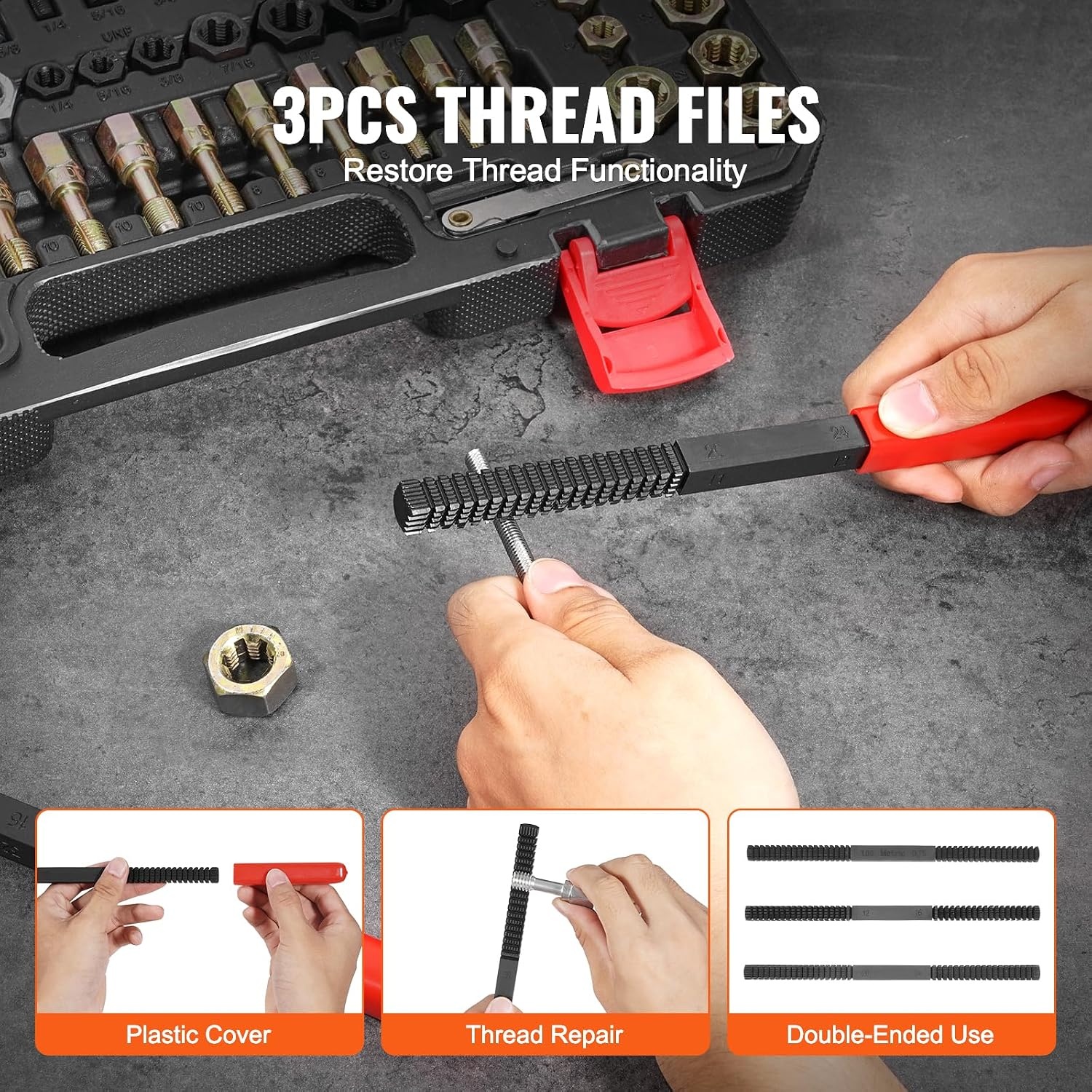 image:imageVEVOR Thread Repair Kit 166Piece Metric HSS Drill Helicoil Repair Kit M5 M6 M8 M10 M12 Portable Rethreading Tool Kit Thread Inserts Taps Breakoff Installation ToolsSAEMETRIC