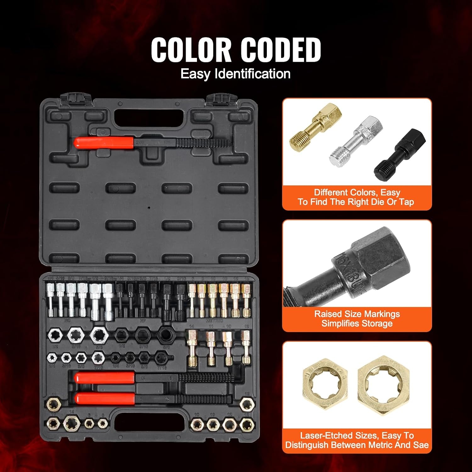 image:imageVEVOR Thread Repair Kit 166Piece Metric HSS Drill Helicoil Repair Kit M5 M6 M8 M10 M12 Portable Rethreading Tool Kit Thread Inserts Taps Breakoff Installation ToolsSAEMETRIC