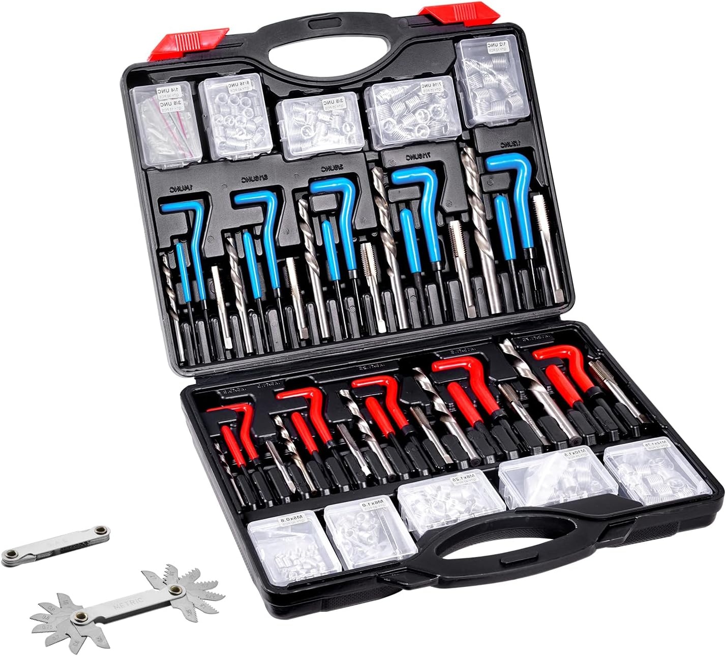 image:imageVEVOR Thread Repair Kit 166Piece Metric HSS Drill Helicoil Repair Kit M5 M6 M8 M10 M12 Portable Rethreading Tool Kit Thread Inserts Taps Breakoff Installation ToolsSAEMETRIC