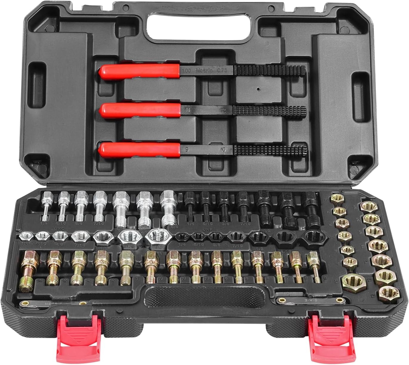 image:imageVEVOR Thread Repair Kit 166Piece Metric HSS Drill Helicoil Repair Kit M5 M6 M8 M10 M12 Portable Rethreading Tool Kit Thread Inserts Taps Breakoff Installation ToolsSAEMETRIC