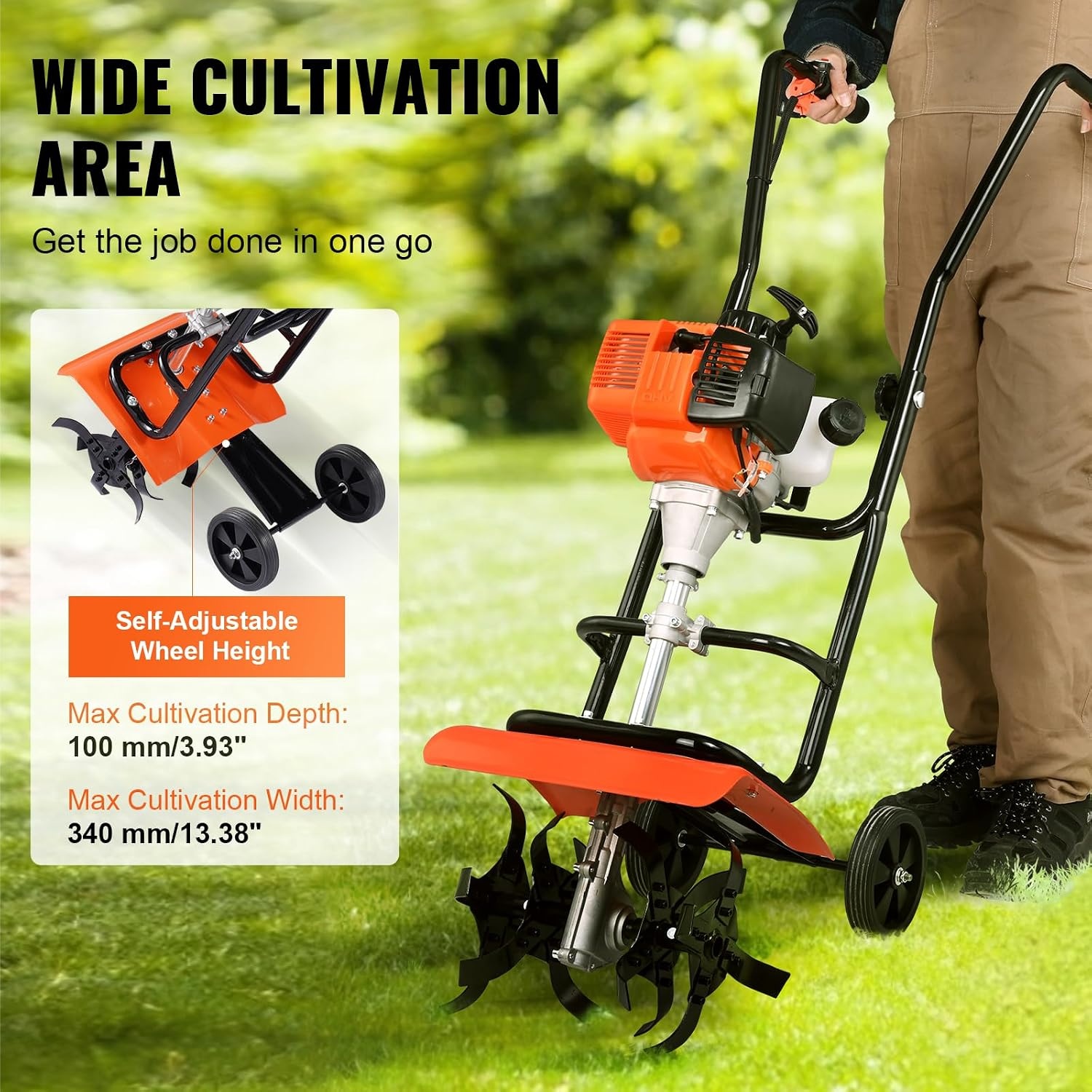 image:imageVEVOR Tiller Cultivator Gas Powered 43CC 2Stroke Garden Cultivator Tiller with 4 Steel Adjustable Front Tines for Lawn Garden and Field Soil Cultivation31CC 4Stroke