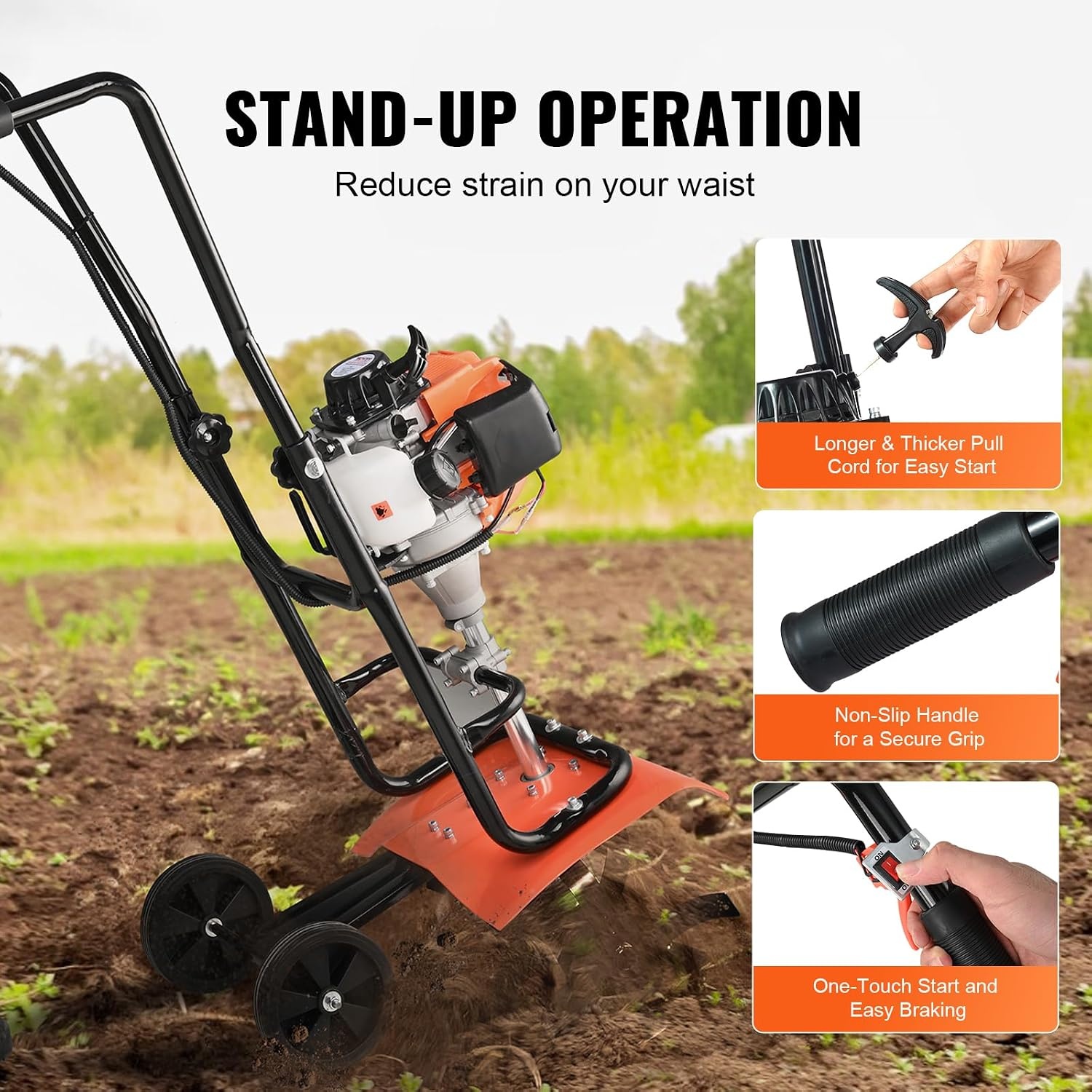 image:imageVEVOR Tiller Cultivator Gas Powered 43CC 2Stroke Garden Cultivator Tiller with 4 Steel Adjustable Front Tines for Lawn Garden and Field Soil Cultivation31CC 4Stroke