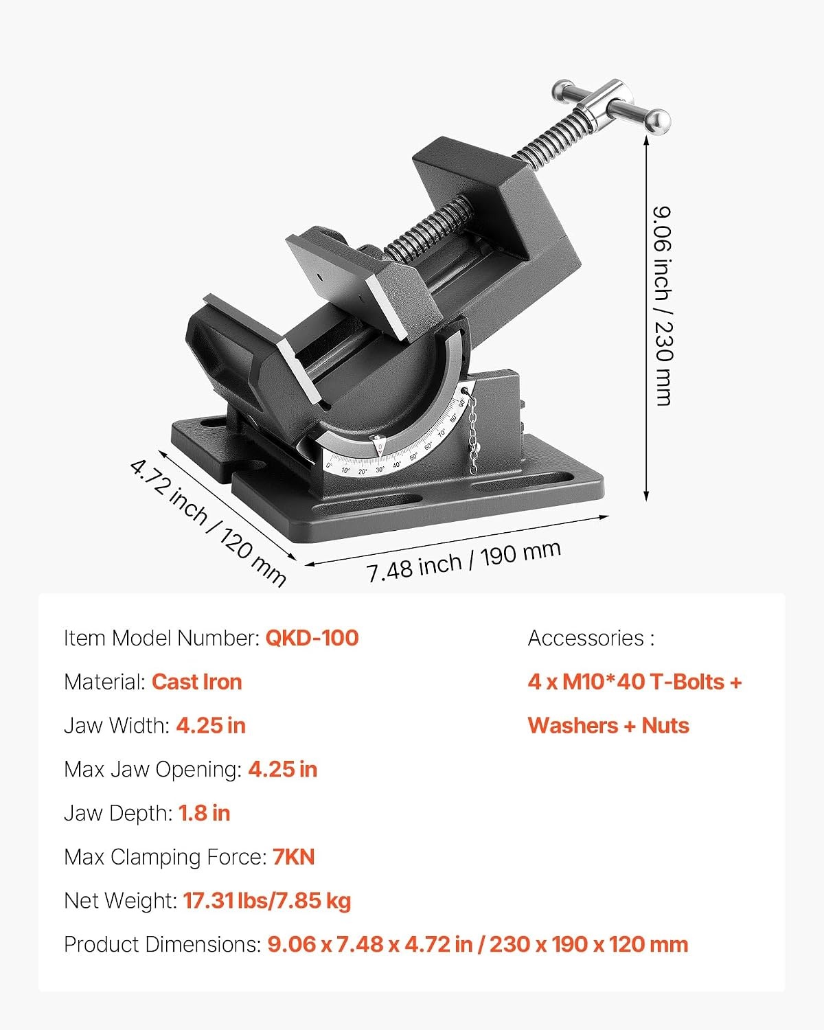 image:imageVEVOR Tilting Vise 425 Inch Jaw Width Portable Drill Press Bench Vise 090 Adjustable Tilt Durable Cast Iron Construction Workbench Vice for Woodworking for Benchtops and Drill Presses Black