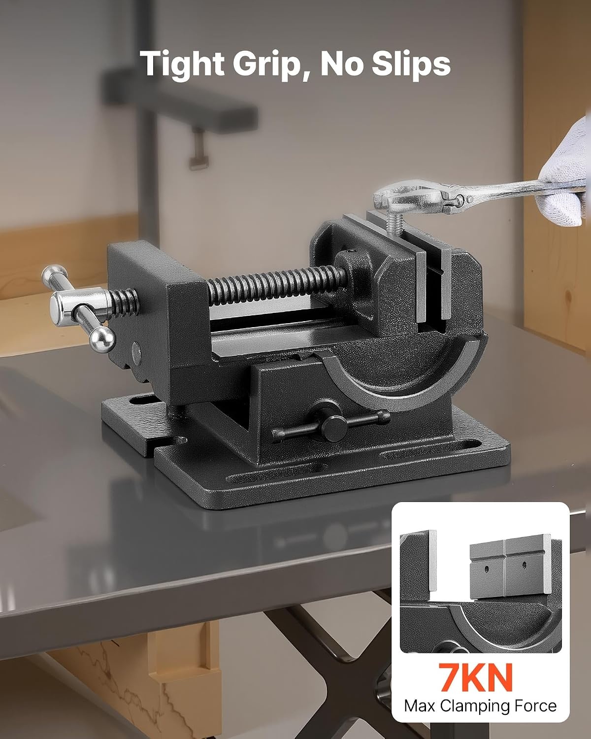 image:imageVEVOR Tilting Vise 425 Inch Jaw Width Portable Drill Press Bench Vise 090 Adjustable Tilt Durable Cast Iron Construction Workbench Vice for Woodworking for Benchtops and Drill Presses Black
