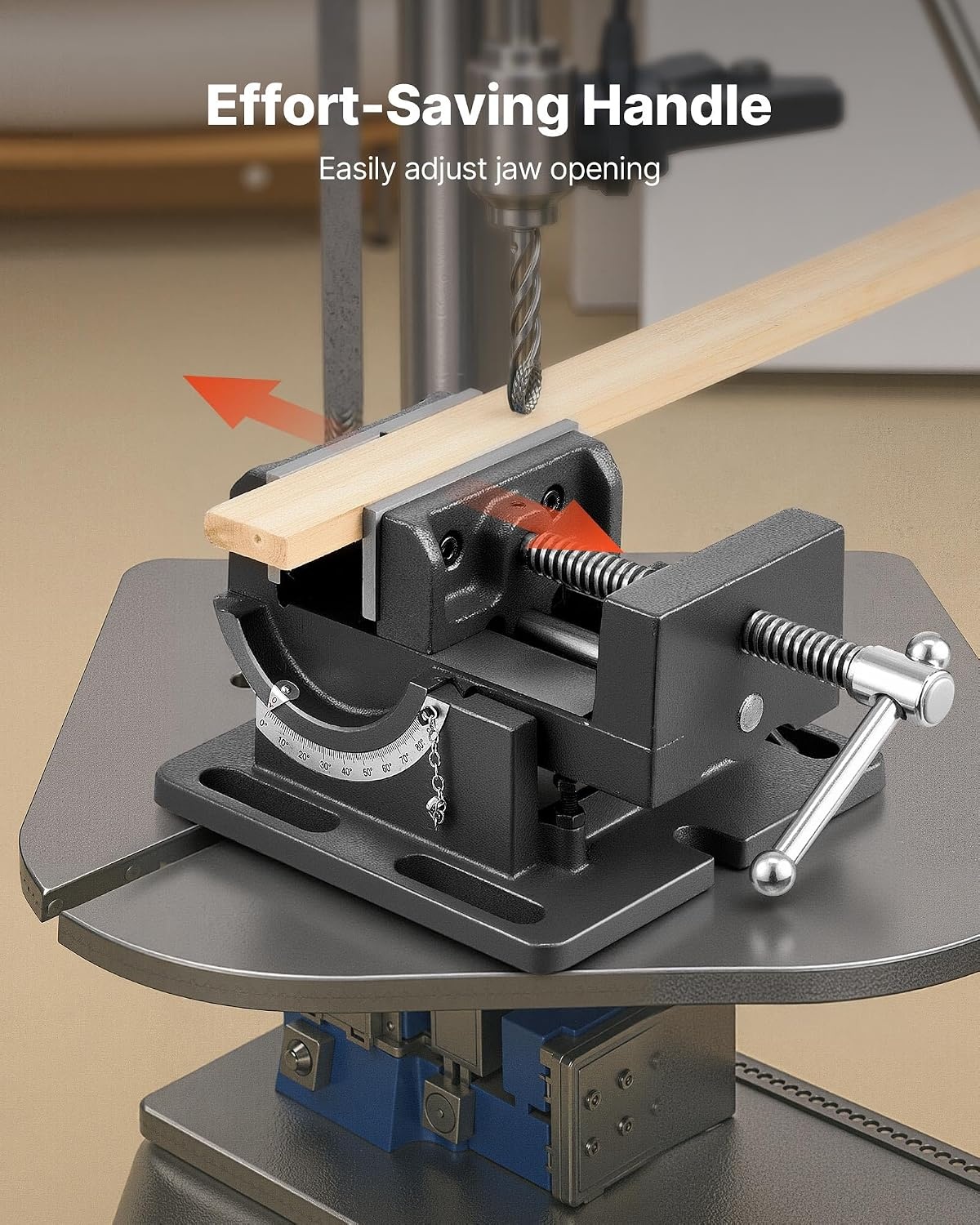 image:imageVEVOR Tilting Vise 425 Inch Jaw Width Portable Drill Press Bench Vise 090 Adjustable Tilt Durable Cast Iron Construction Workbench Vice for Woodworking for Benchtops and Drill Presses Black