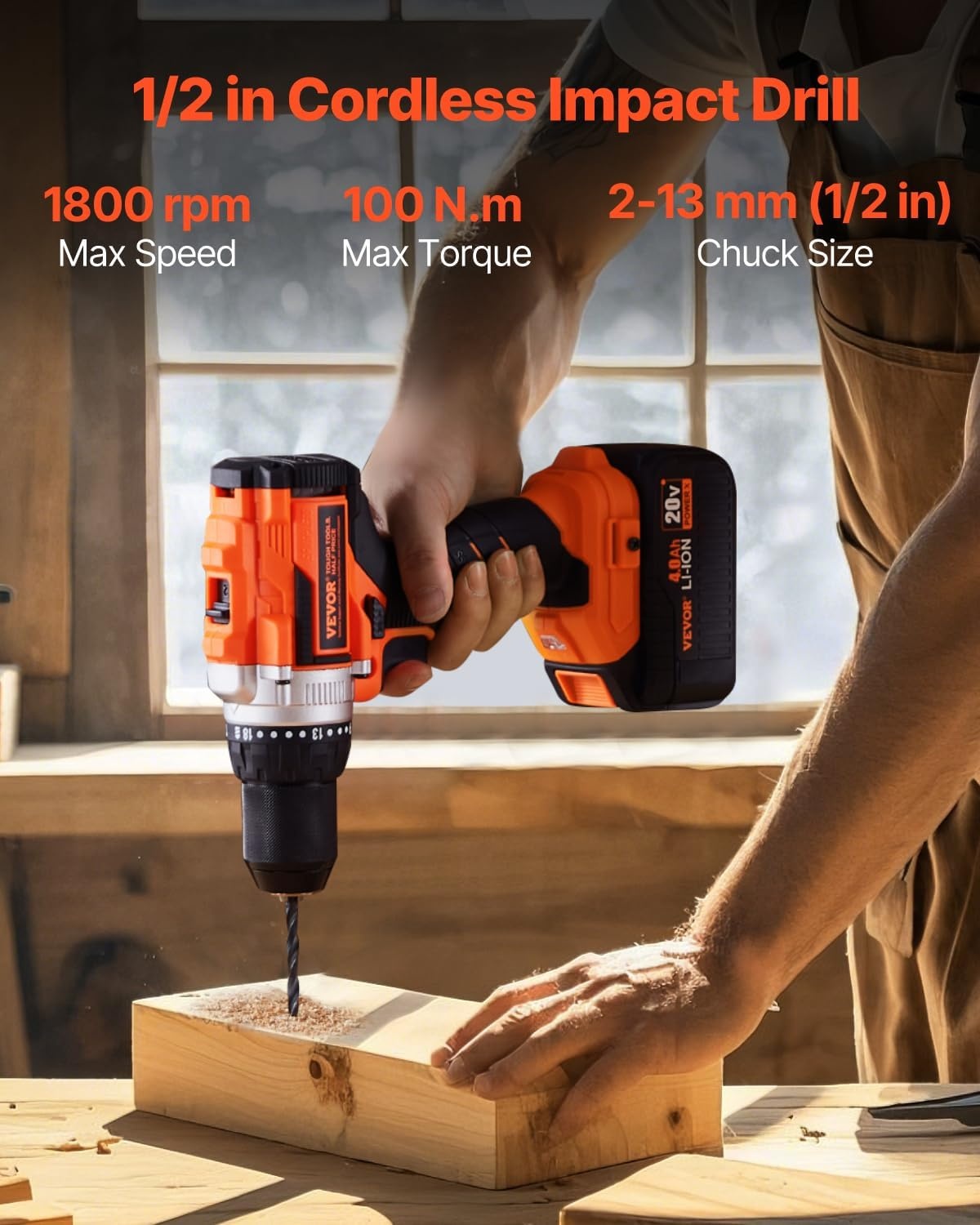 image:imageVEVOR Tool Combo Kit 20V Max Cordless 2Tool Combo Kit with 12 in Impact Drill 14 in Impact Driver Compact Cordless Power with 40 Ah Batteries Screws Charger and Cloth Bag