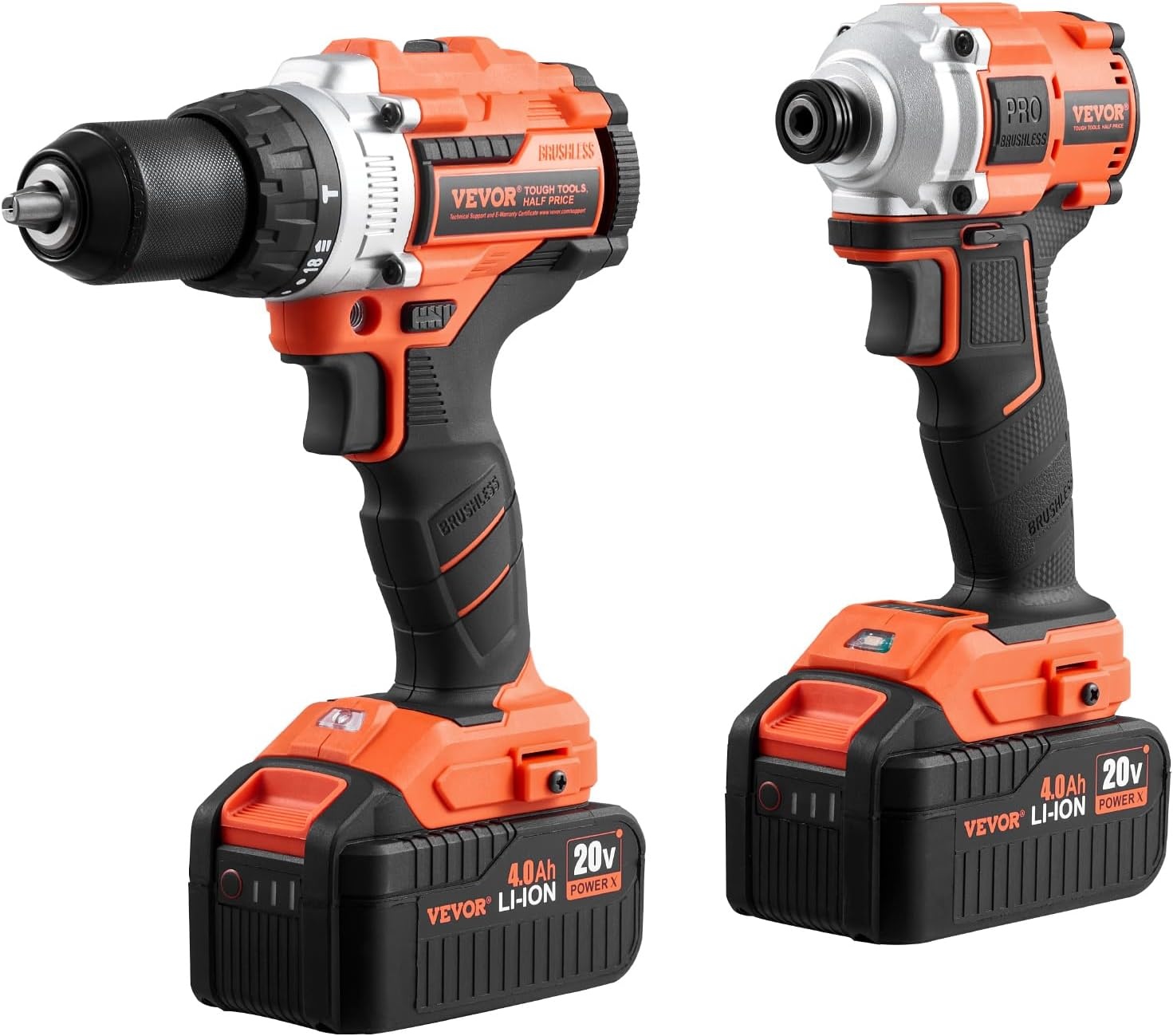 image:imageVEVOR Tool Combo Kit 20V Max Cordless 2Tool Combo Kit with 12 in Impact Drill 14 in Impact Driver Compact Cordless Power with 40 Ah Batteries Screws Charger and Cloth Bag