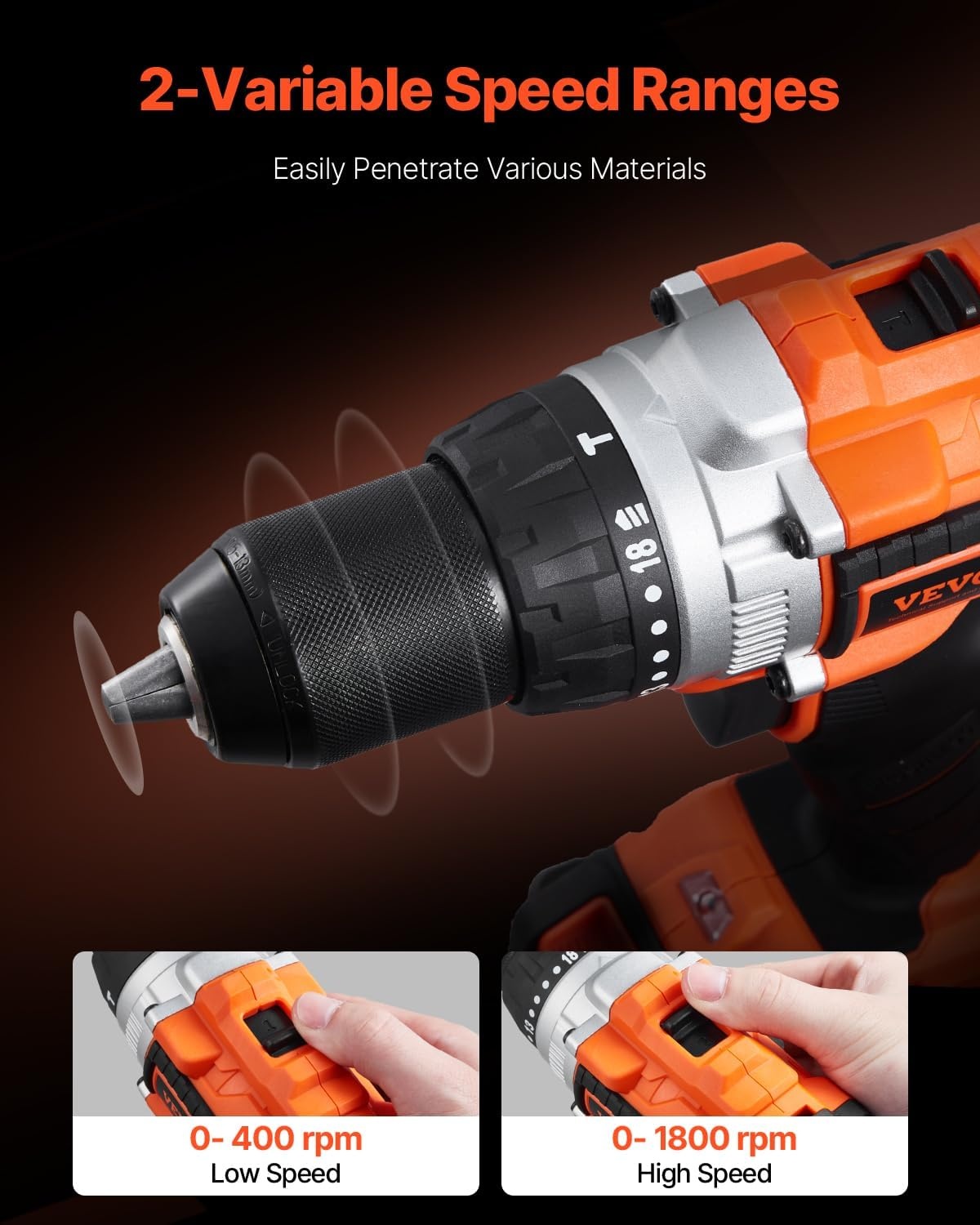 image:imageVEVOR Tool Combo Kit 20V Max Cordless 2Tool Combo Kit with 12 in Impact Drill 14 in Impact Driver Compact Cordless Power with 40 Ah Batteries Screws Charger and Cloth Bag