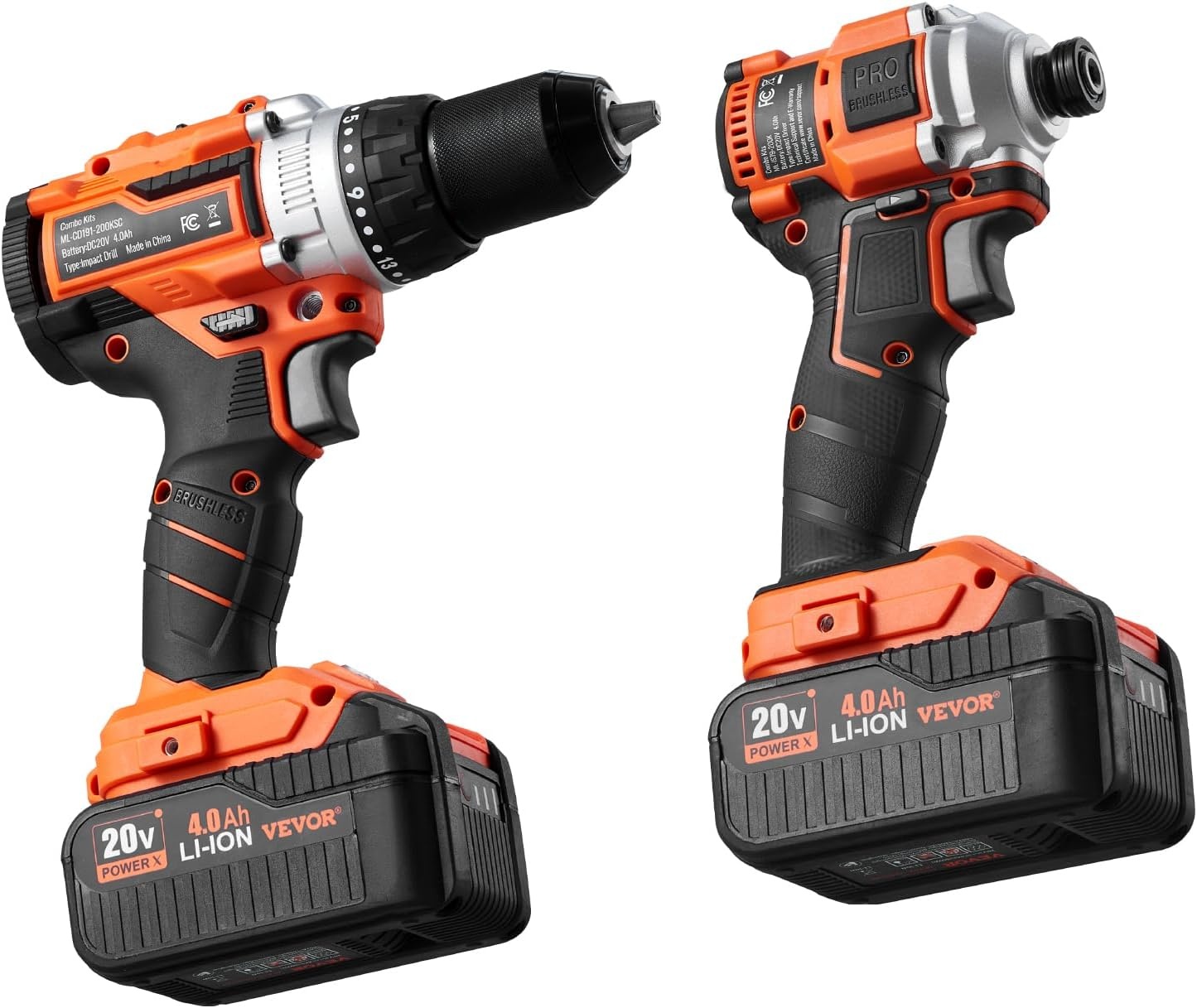 image:imageVEVOR Tool Combo Kit 20V Max Cordless 2Tool Combo Kit with 12 in Impact Drill 14 in Impact Driver Compact Cordless Power with 40 Ah Batteries Screws Charger and Cloth Bag