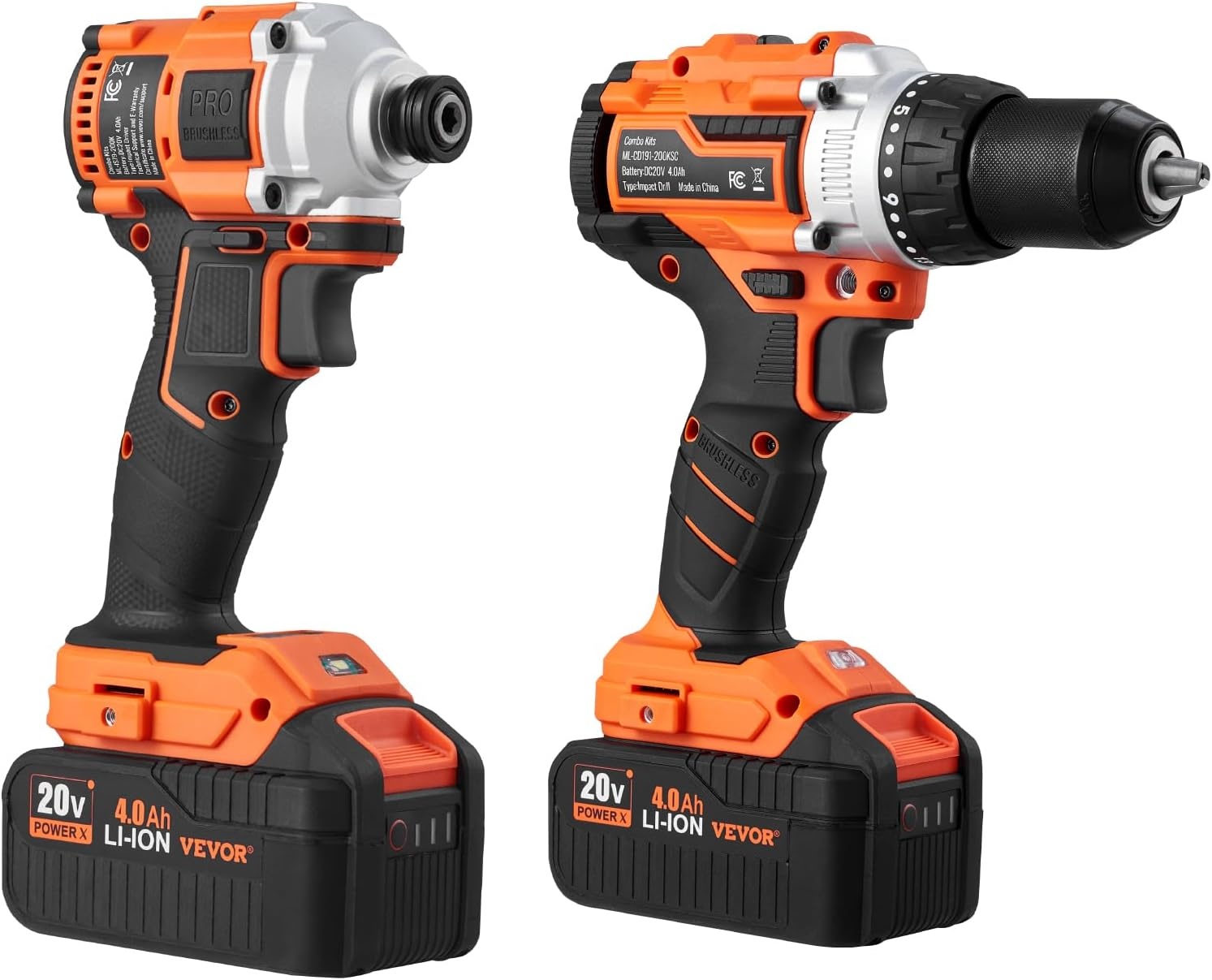 image:imageVEVOR Tool Combo Kit 20V Max Cordless 2Tool Combo Kit with 12 in Impact Drill 14 in Impact Driver Compact Cordless Power with 40 Ah Batteries Screws Charger and Cloth Bag