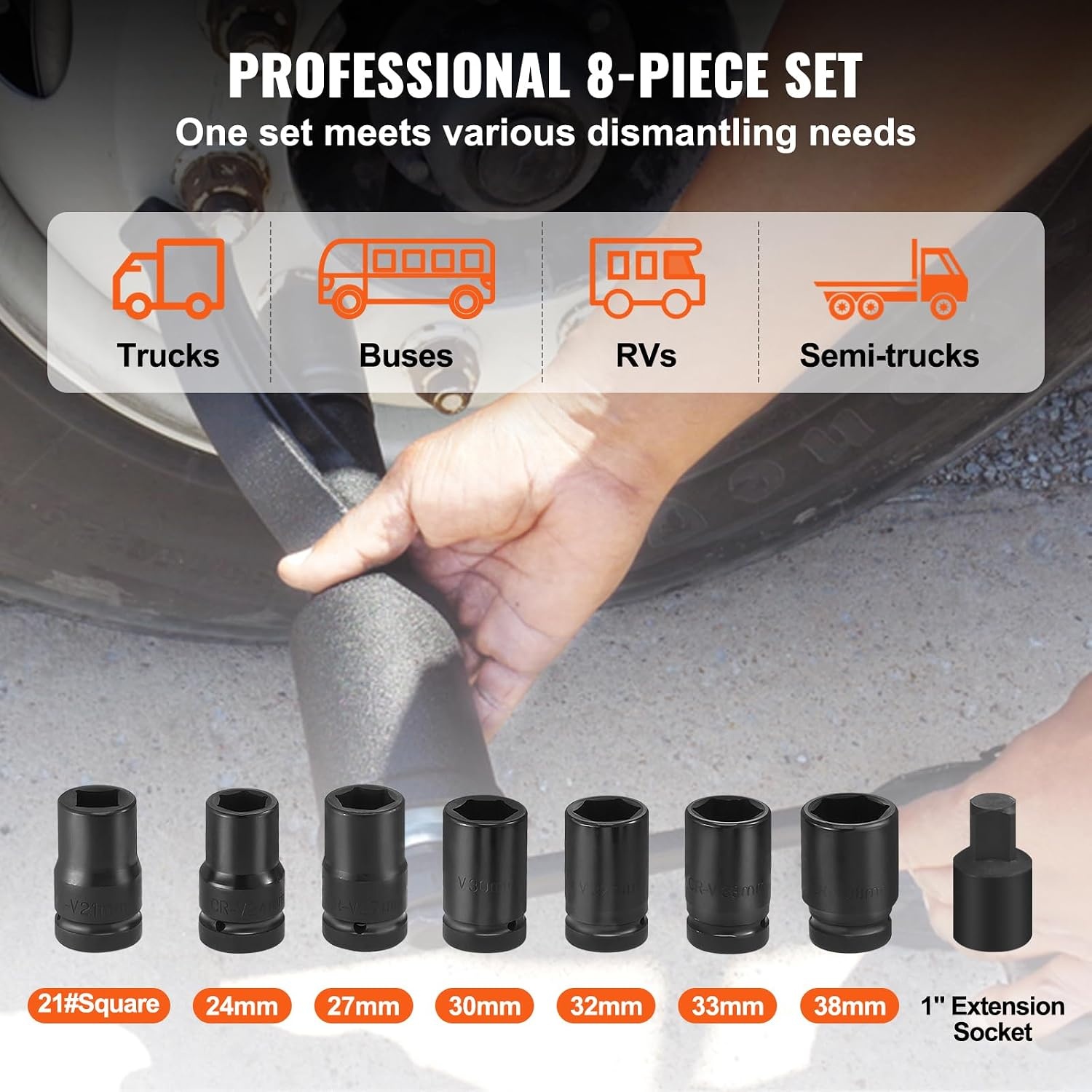 image:imageVEVOR Torque Multiplier 1 Inch Drive Lug Nut WrenchMultiplier Heavy Duty Torque Multiplier Wrench Set 158 4800Nm Lug Nut Remover Includes 8 Sockets 2438mm and Storage Case158 8 Sockets