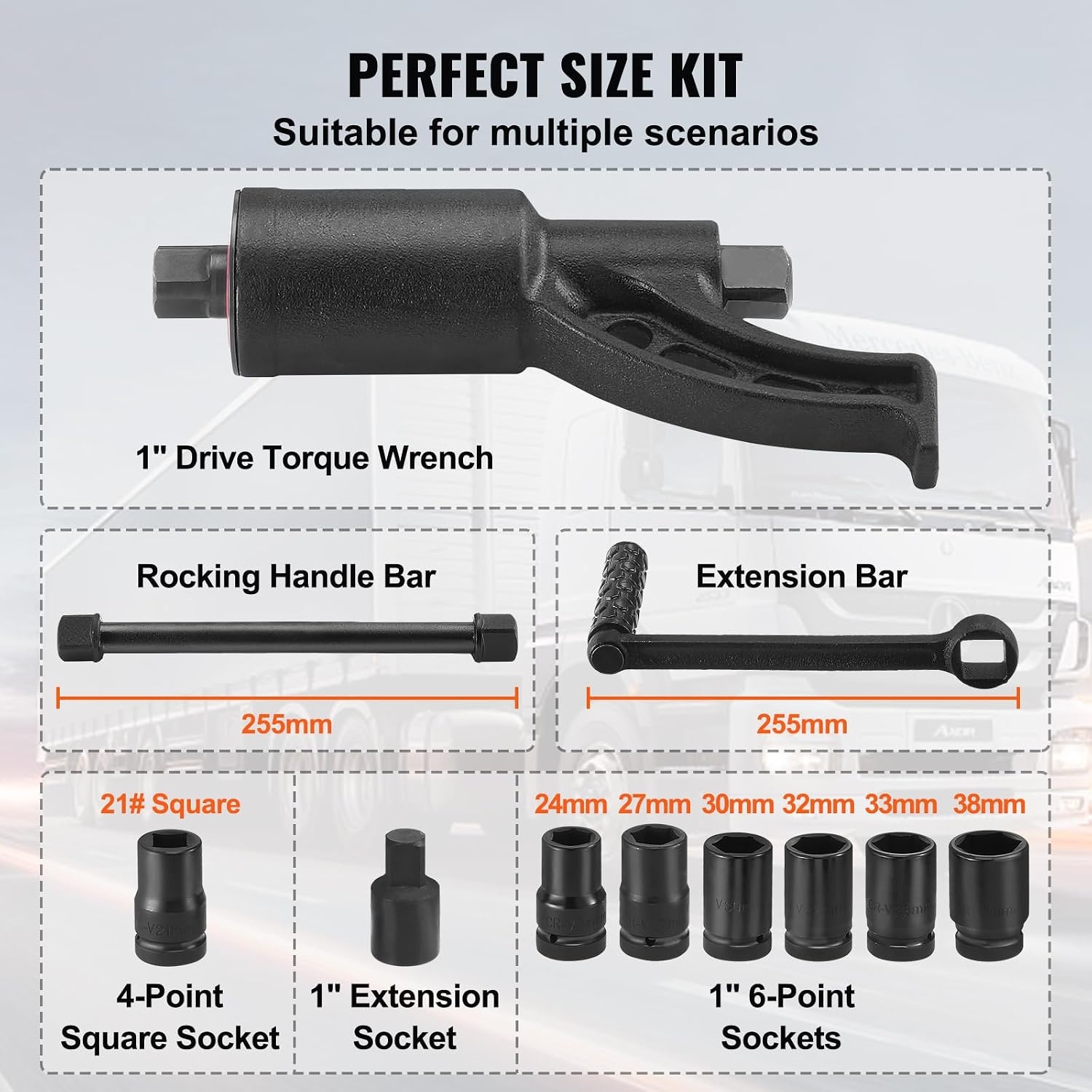 image:imageVEVOR Torque Multiplier 1 Inch Drive Lug Nut WrenchMultiplier Heavy Duty Torque Multiplier Wrench Set 158 4800Nm Lug Nut Remover Includes 8 Sockets 2438mm and Storage Case158 8 Sockets