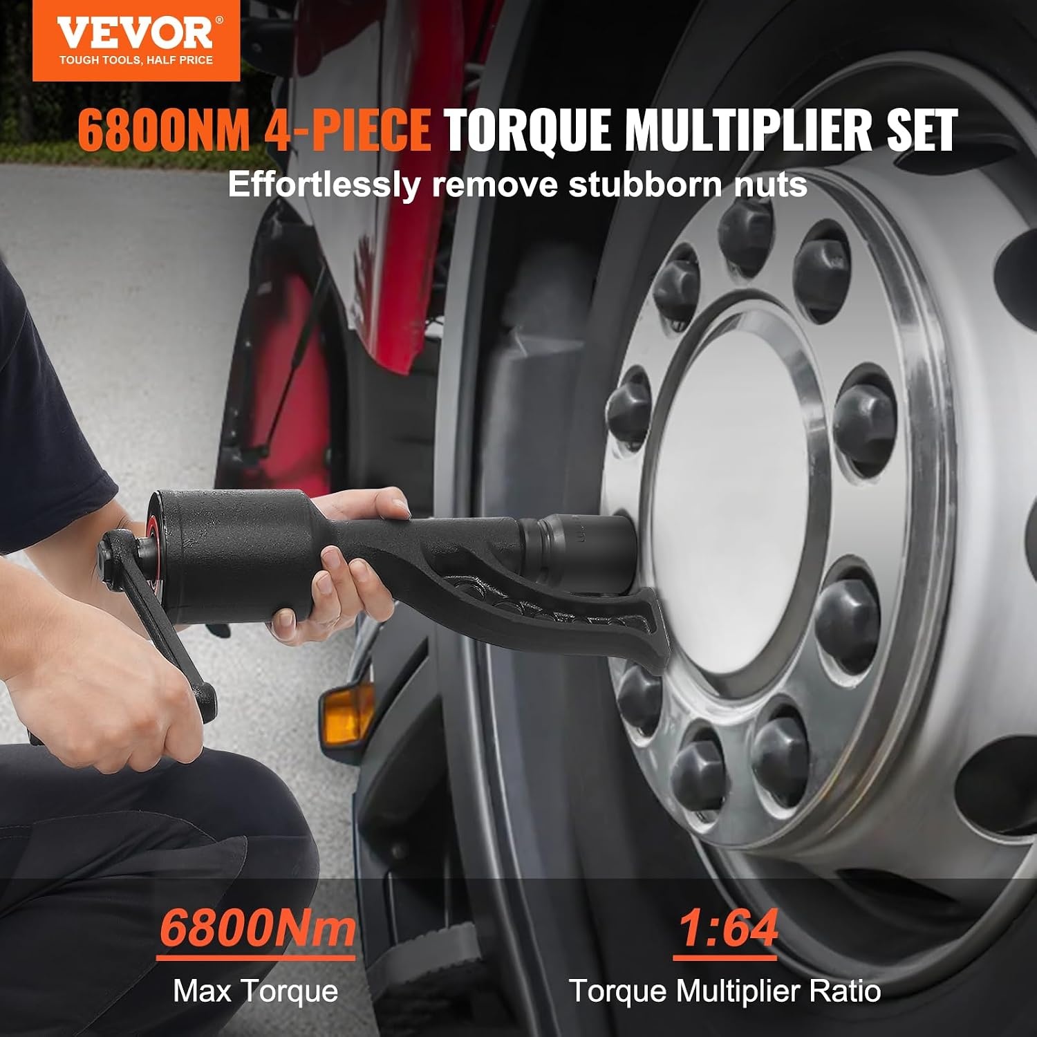 image:imageVEVOR Torque Multiplier 1 Inch Drive Lug Nut WrenchMultiplier Heavy Duty Torque Multiplier Wrench Set 158 4800Nm Lug Nut Remover Includes 8 Sockets 2438mm and Storage Case164 4 Sockets