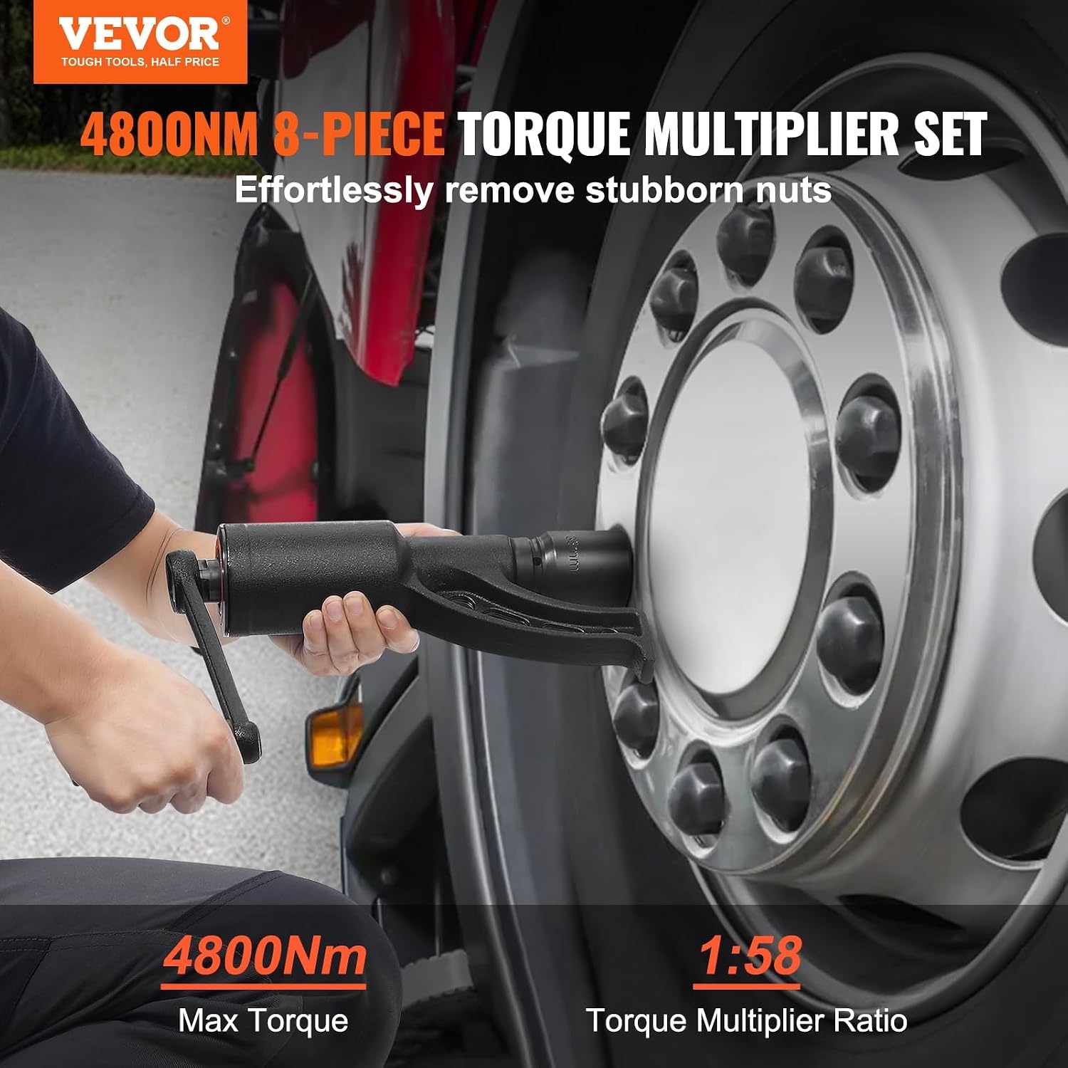 image:imageVEVOR Torque Multiplier 1 Inch Drive Lug Nut WrenchMultiplier Heavy Duty Torque Multiplier Wrench Set 158 4800Nm Lug Nut Remover Includes 8 Sockets 2438mm and Storage Case158 8 Sockets