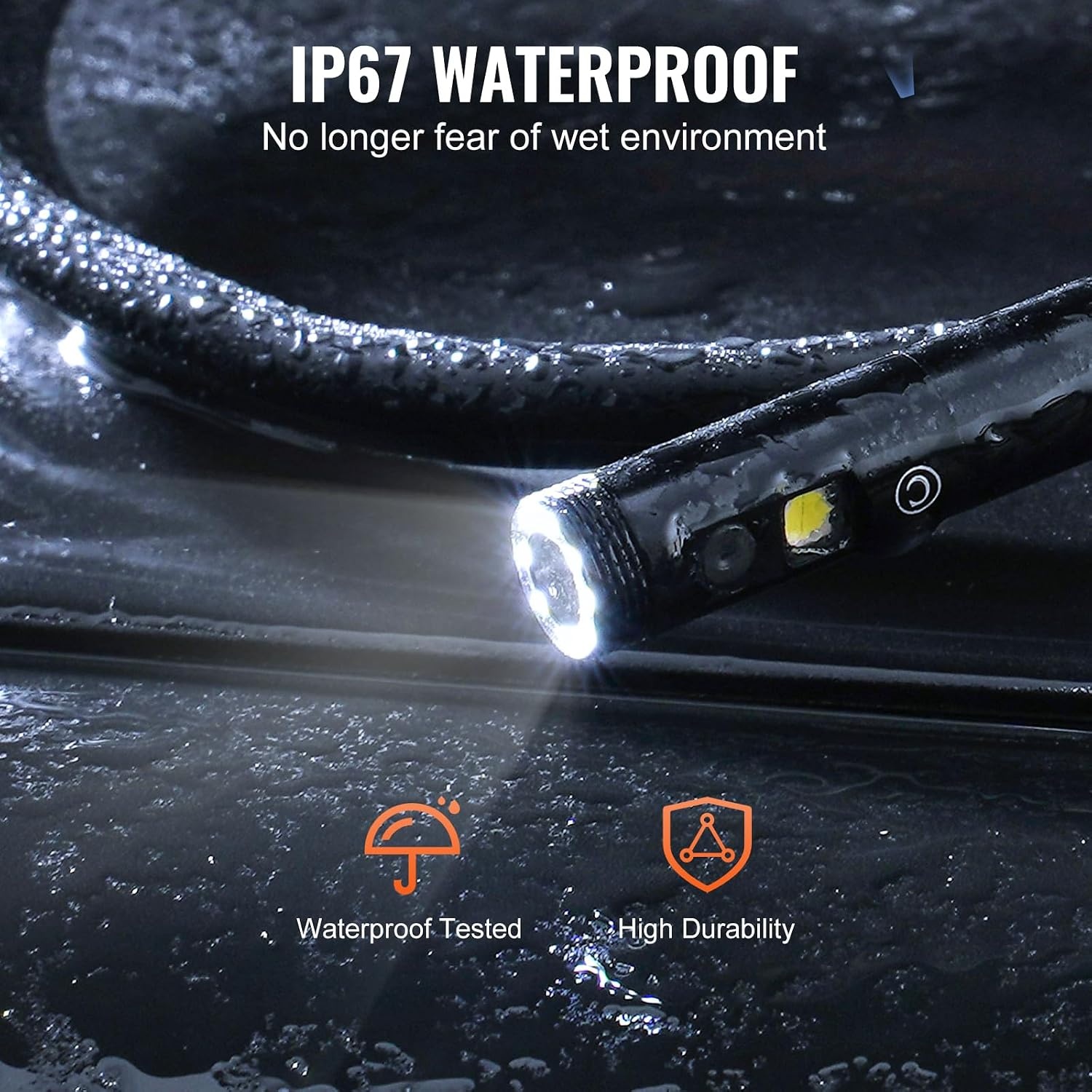 image:imageVEVOR Triple Lens Inspection Camera with Light 5 IPS Screen Industrial Borescope 8X Zoom 1080P HD Split Screen 10 LED Lights Scope Camera for Automotive Plumbing165FTDualView