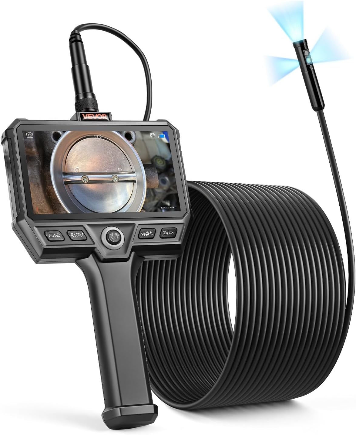 image:imageVEVOR Triple Lens Inspection Camera with Light 5 IPS Screen Industrial Borescope 8X Zoom 1080P HD Split Screen 10 LED Lights Scope Camera for Automotive Plumbing165FTTripleView