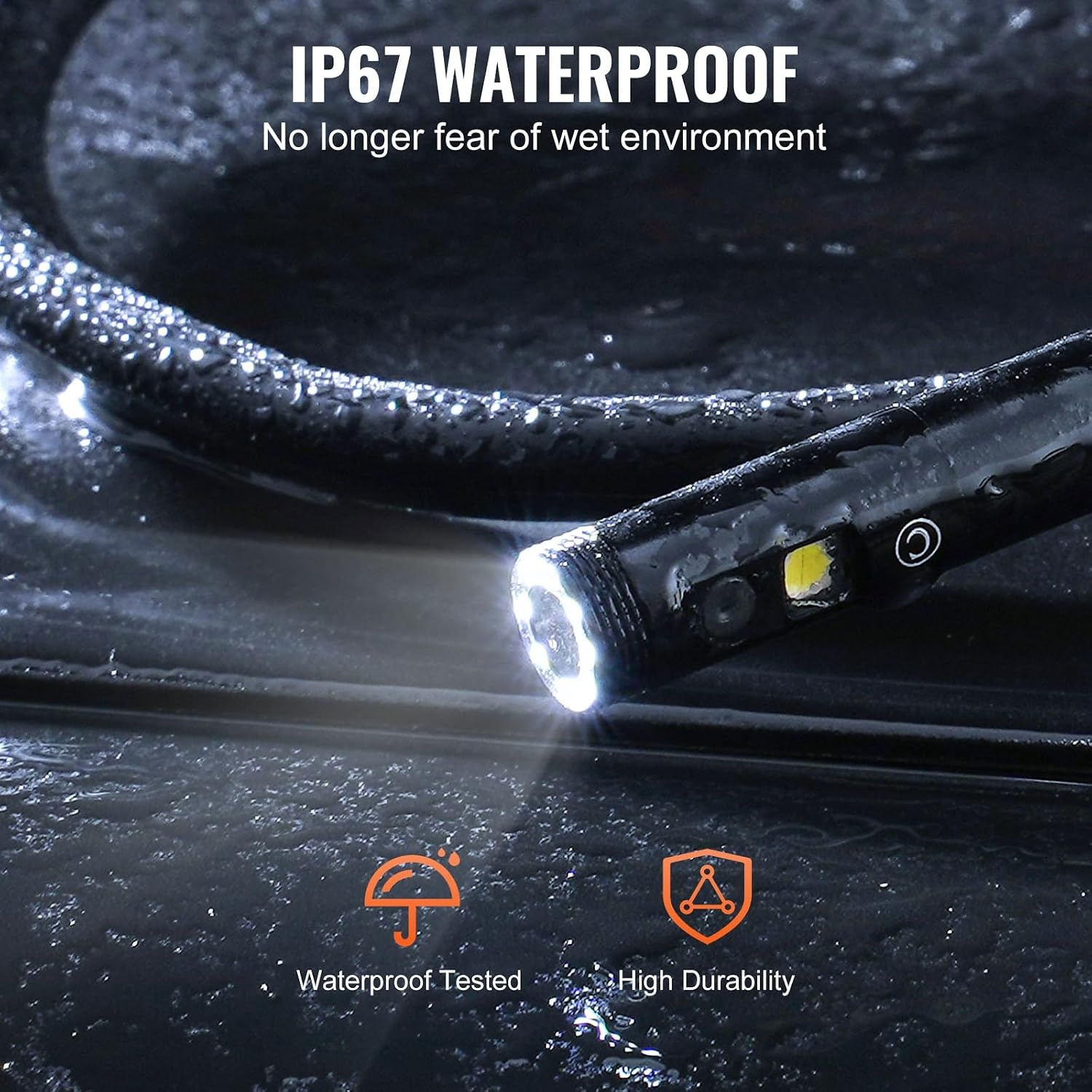 image:imageVEVOR Triple Lens Inspection Camera with Light 5 IPS Screen Industrial Borescope 8X Zoom 1080P HD Split Screen 10 LED Lights Scope Camera for Automotive Plumbing165FTDualView