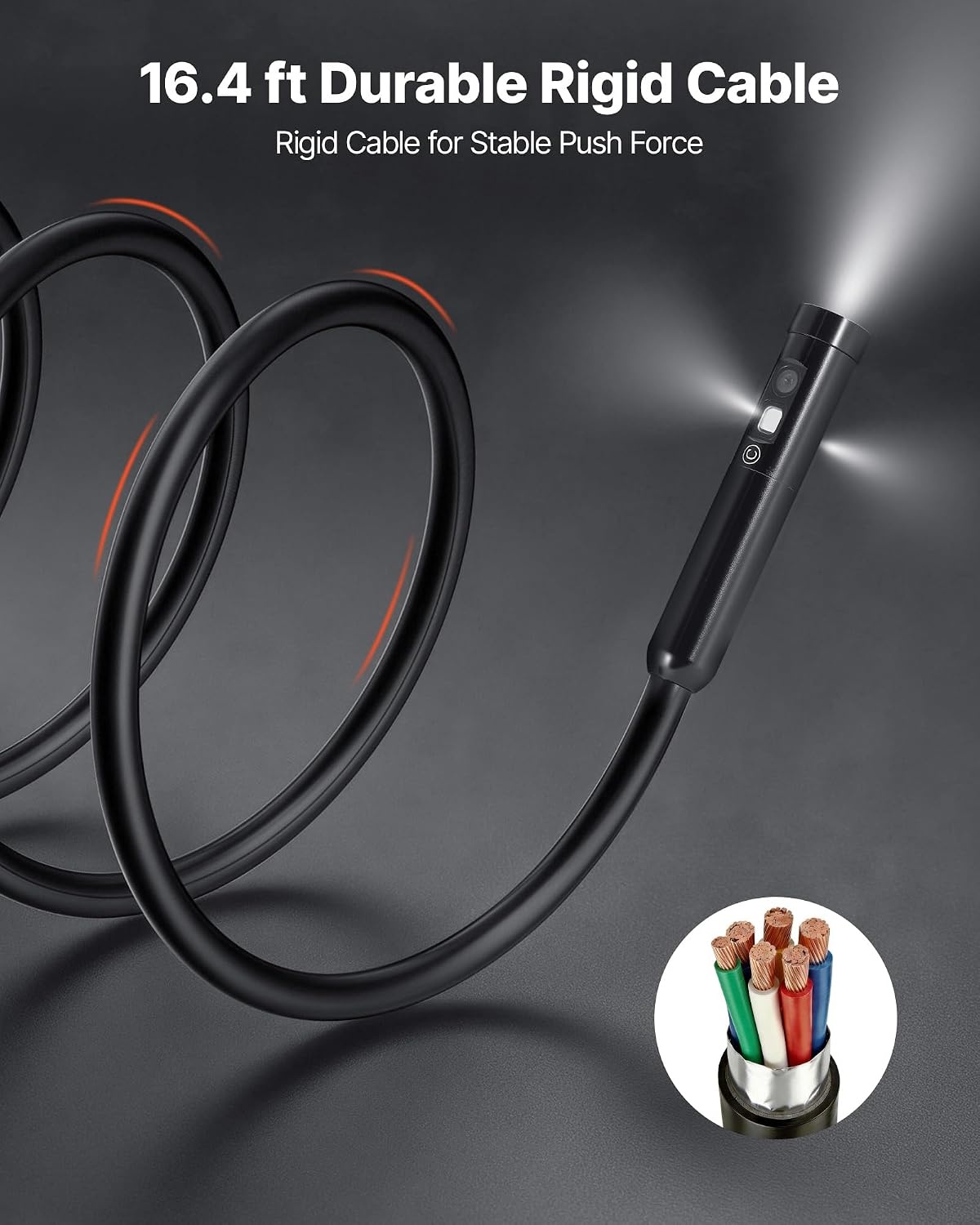 image:imageVEVOR Triple Lens Inspection Camera with Light 5 IPS Screen Industrial Borescope 8X Zoom 1080P HD Split Screen 10 LED Lights Scope Camera for Automotive Plumbing165FTTripleView