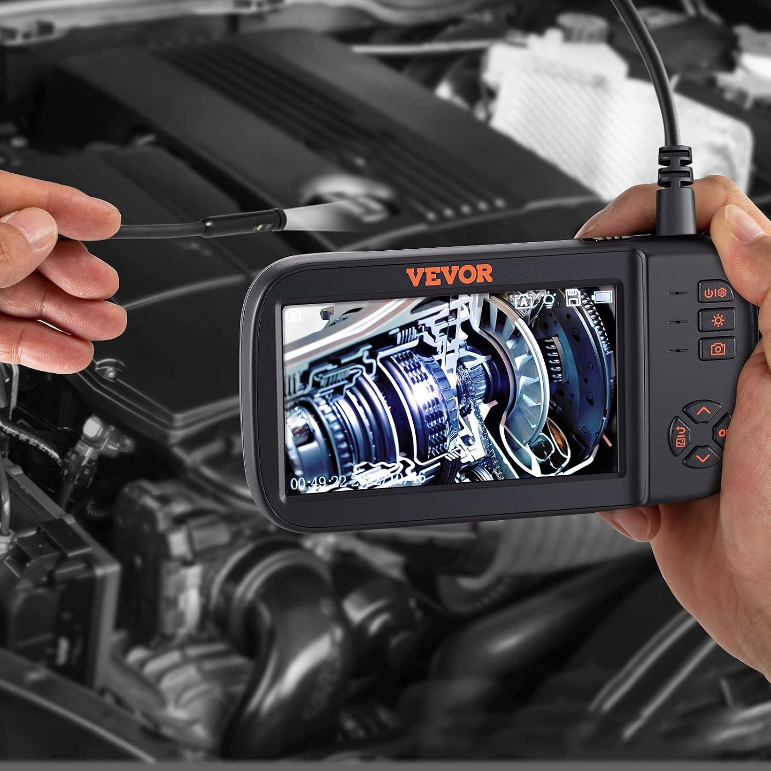 image:imageVEVOR Triple Lens Inspection Camera with Light 5 IPS Screen Industrial Borescope 8X Zoom 1080P HD Split Screen 10 LED Lights Scope Camera for Automotive Plumbing165FTTripleView