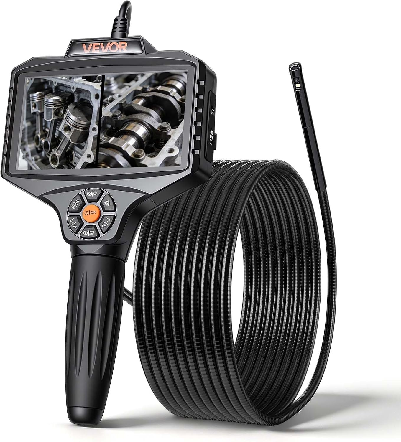 image:imageVEVOR Triple Lens Inspection Camera with Light 5 IPS Screen Industrial Borescope 8X Zoom 1080P HD Split Screen 10 LED Lights Scope Camera for Automotive Plumbing165FT360View